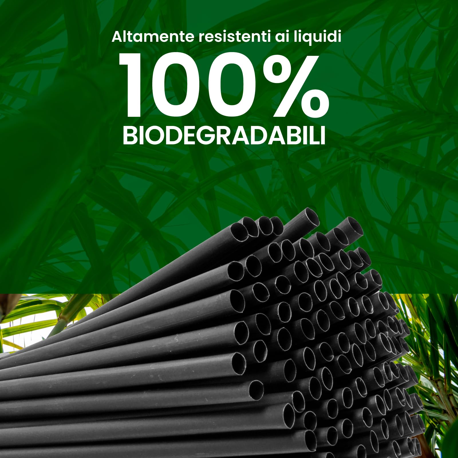 100 Cannucce Larghe Jumbo Colore Nero 15 cm x 8 mm - 100% Rigide Ecologiche Biodegradabili Compostabili e Riutilizzabili Made in Italy - Ideali per Bevande Cocktail Drink Eventi e Feste