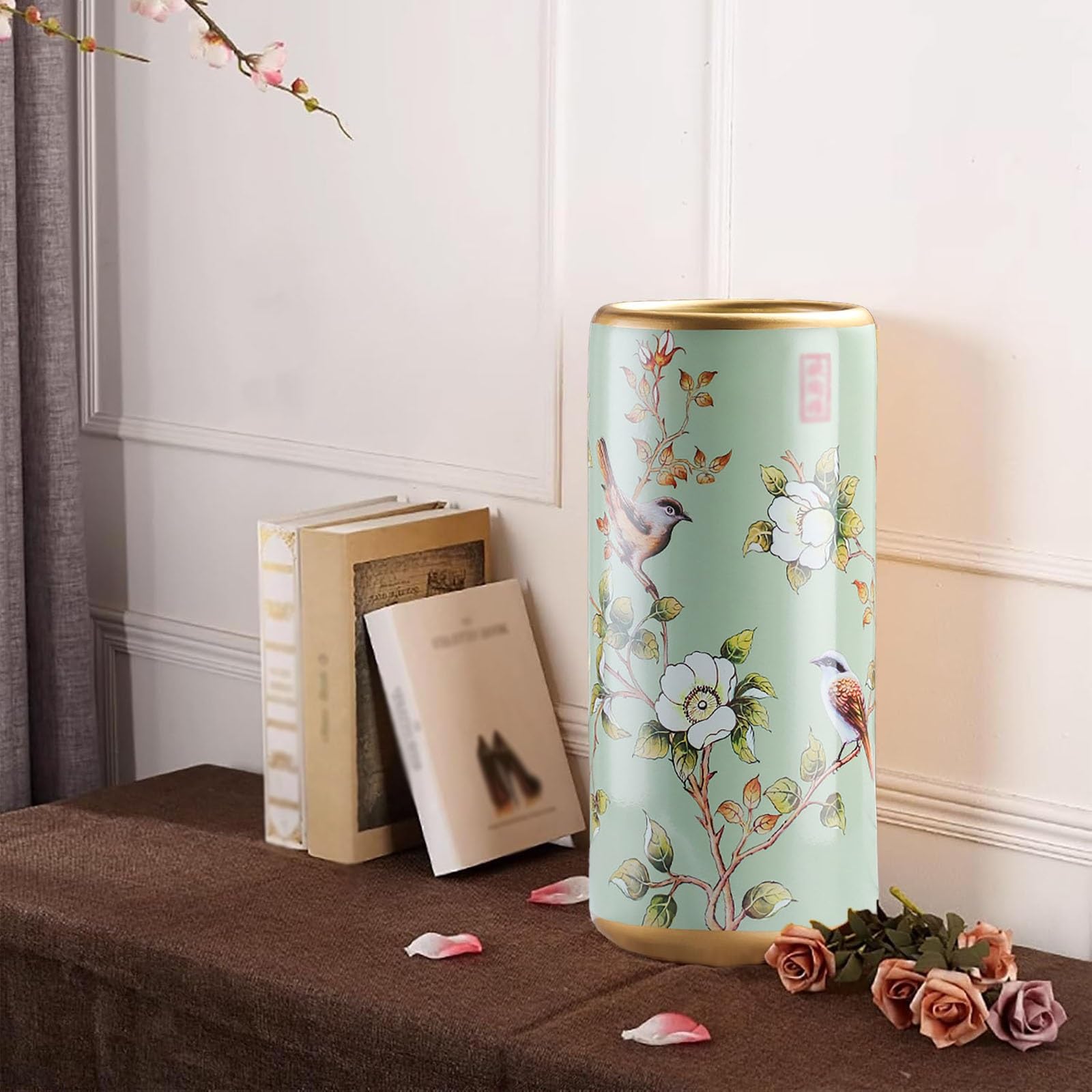 Portaombrelli in ceramica, autoportante in porcellana dipinta, altezza 43,9 cm, per interni ingresso, casa, ufficio e hotel