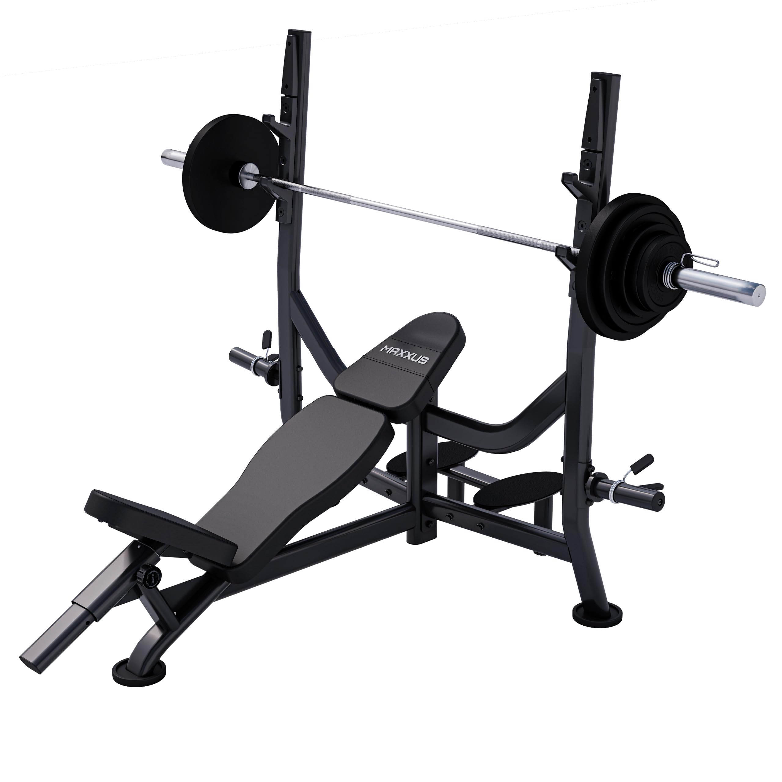 MAXXUS Panca Palestra Multifunzione con Rack - Set 60/90/130kg, Dischi Pesi 50/51mm, Bilanciere Olimpico - Panca con Porta Bilanciere, Bodybuilding Professionale a Casa