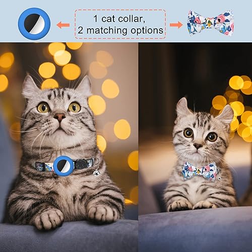 Miniatura 5 de Collar para gatos Airtag con campana, ajustable, con hebilla de seguridad y funda de silicona compatible con Apple Airtag con patrón geométrico para