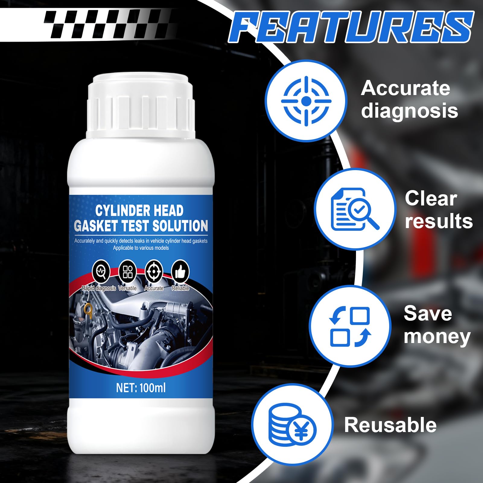 Test Guarnizione Testata, Tester di Guarnizione a Testa Cilindrica CO2 - Diagnosi Rapida e Affidabile per 50 Test, Kit Universale Rilevatore di Perdite CO₂ per Auto e Moto