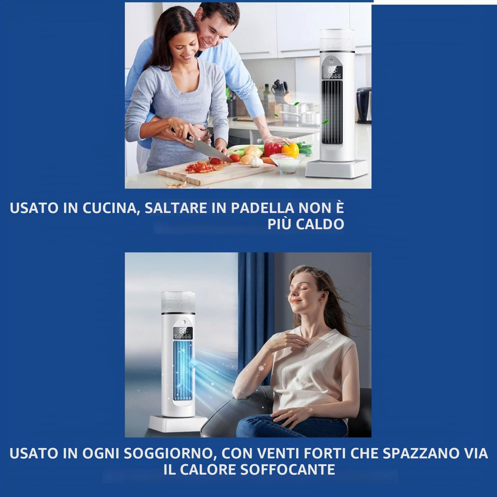 Raffreddatore d'aria silenzioso per camera da letto, raffreddamento a nebbia fredda, 6 velocità di ventilazione, oscillazione 120°, timer 6h, con telecomando e serbatoio dell'acqua, per camera da