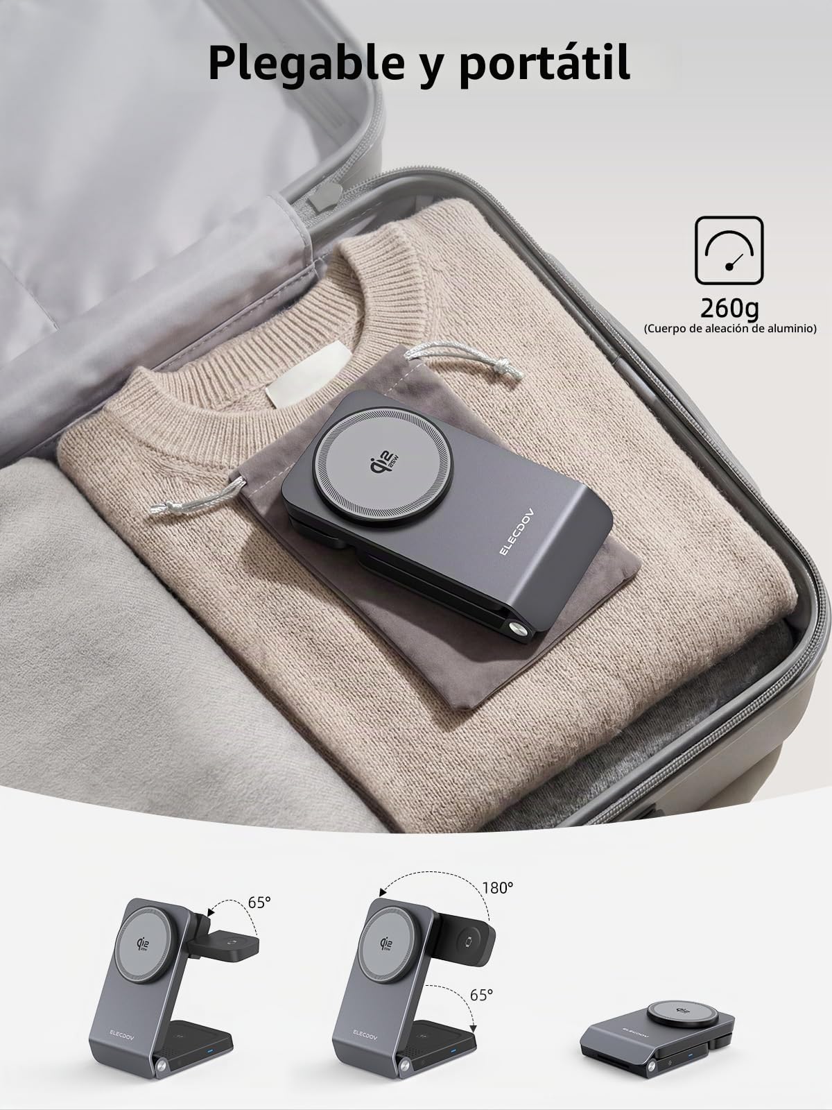 Cargador Inalámbrico para Samsung Cargador Magnético con Refrigeración Activa, Estación de Carga Plegable 3 en 1 para Samsung Galaxy S26 Ultra, Galaxy Watch 8 y Buds 4, para Dispositivos Android