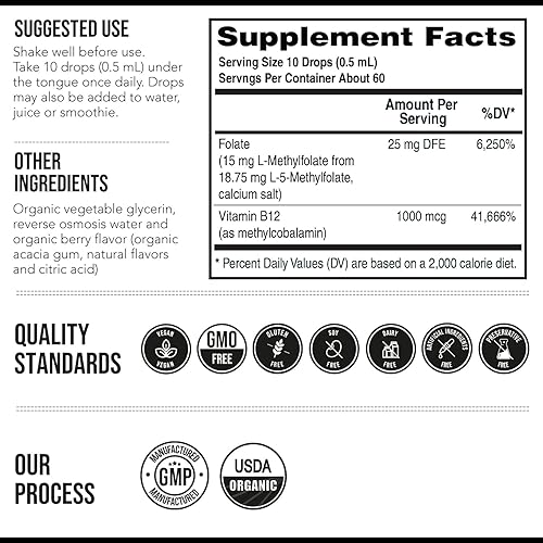 Miniatura 6 de L-metilfolato, 15mg, cofactor metil B12, fuerza profesional, orgánico, forma activa 5-MTHF, sabor baya, metilación de la homocisteína, cognición