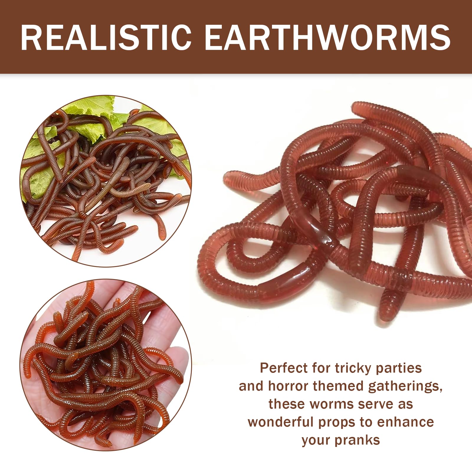 SSKHE 10 Pcs Artificial Fake Earthworms, Realistic Fake Worms Scary Props, Worm Prank Trick Toy - Image 3