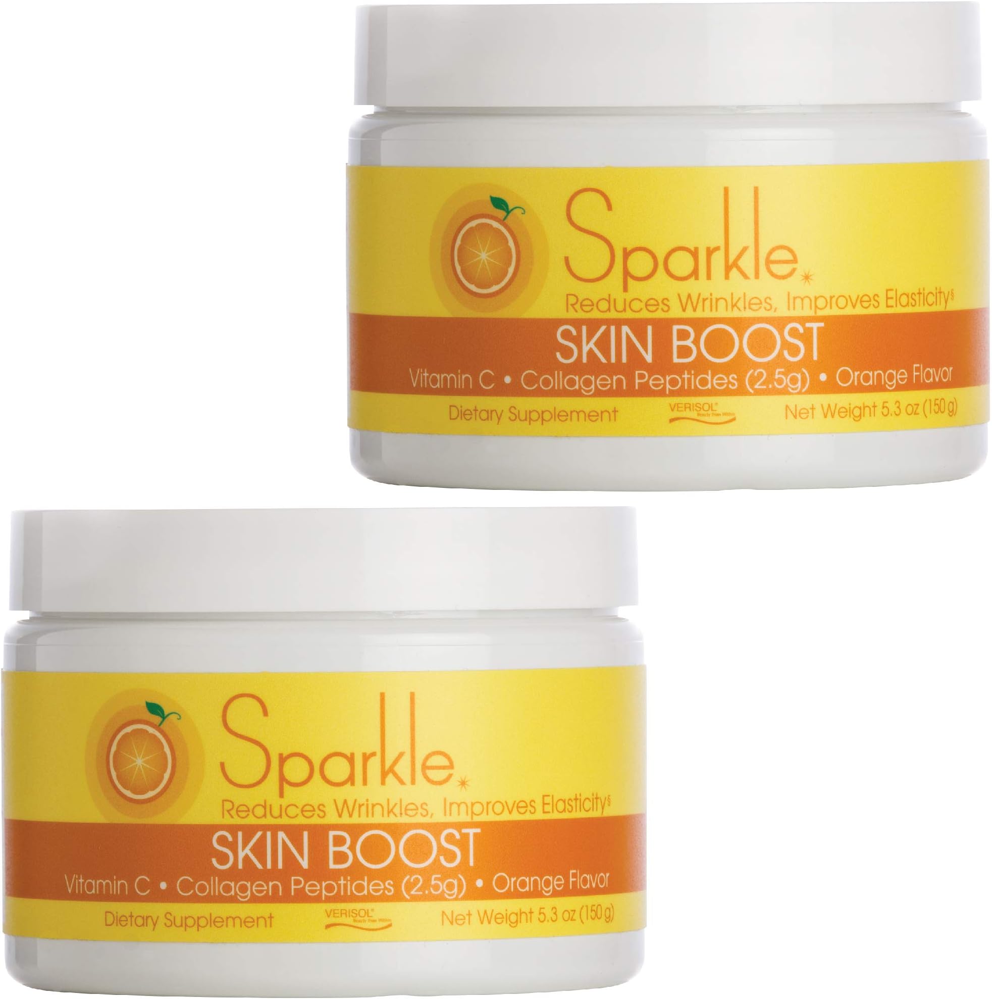 Sparkle Skin Boost Orange (2-Pack) Verisol Collagen Peptides Protein Powder Vitamin C Supplement Drink, 5.3oz