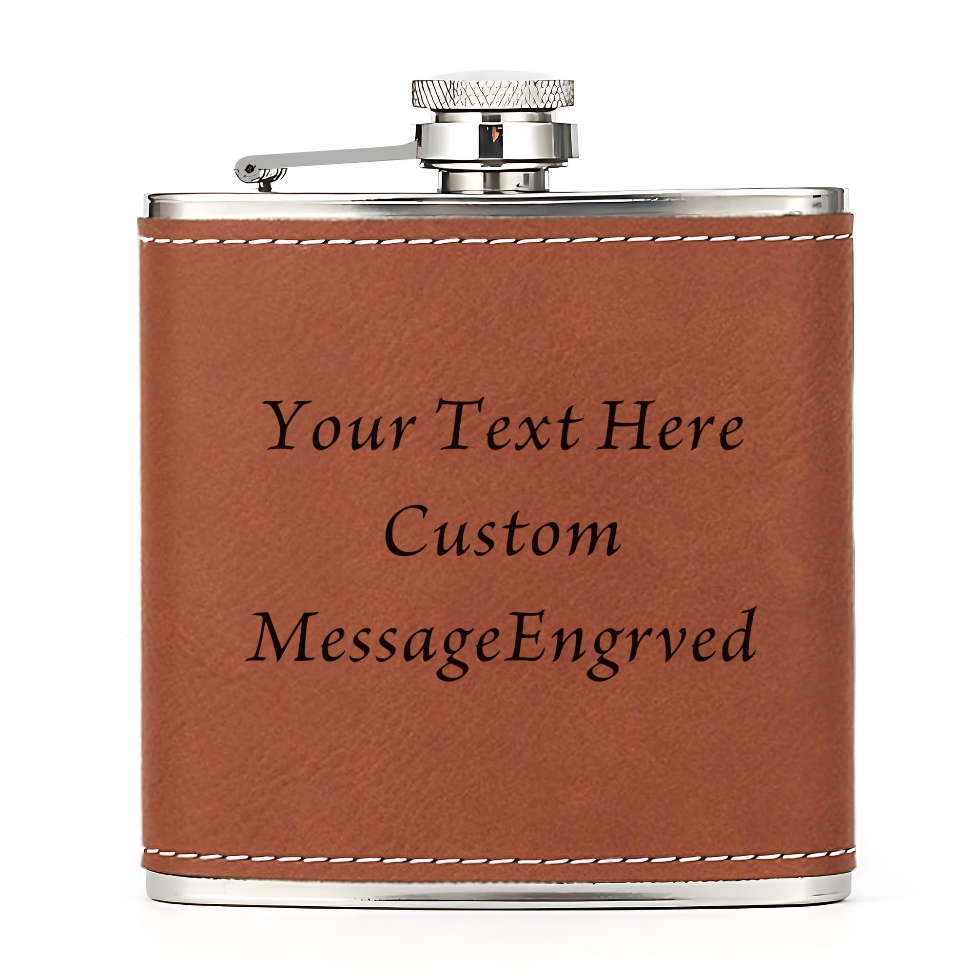 Hip Flask Personalised Hip Flask for Men Custom Engraved PU Leather Hip Flasks Whisky Flask Wedding Best Man Gifts for Usher Groomsmen Groom Father of The Bride (Brown, Design 1)