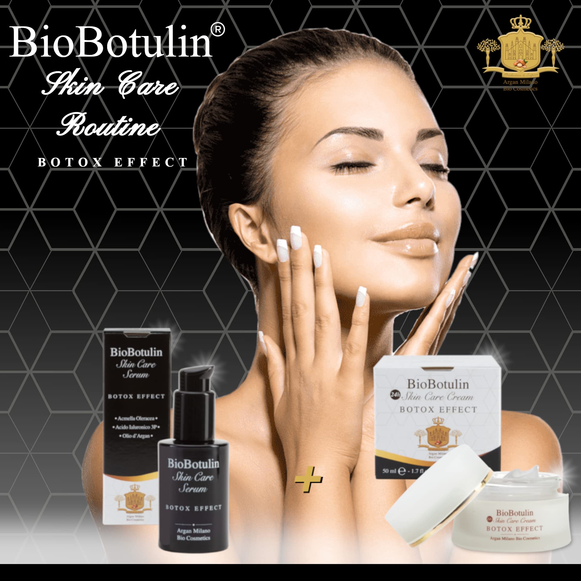 BioBotulin 24h Skin Care CREAM - 50 ml - crème anti-rides pour le visage, le cou et le décolleté - Ingrédients : Acmella Oleracea, Acide Hyaluronique 3P, Argan, Collagène, Aloe Vera