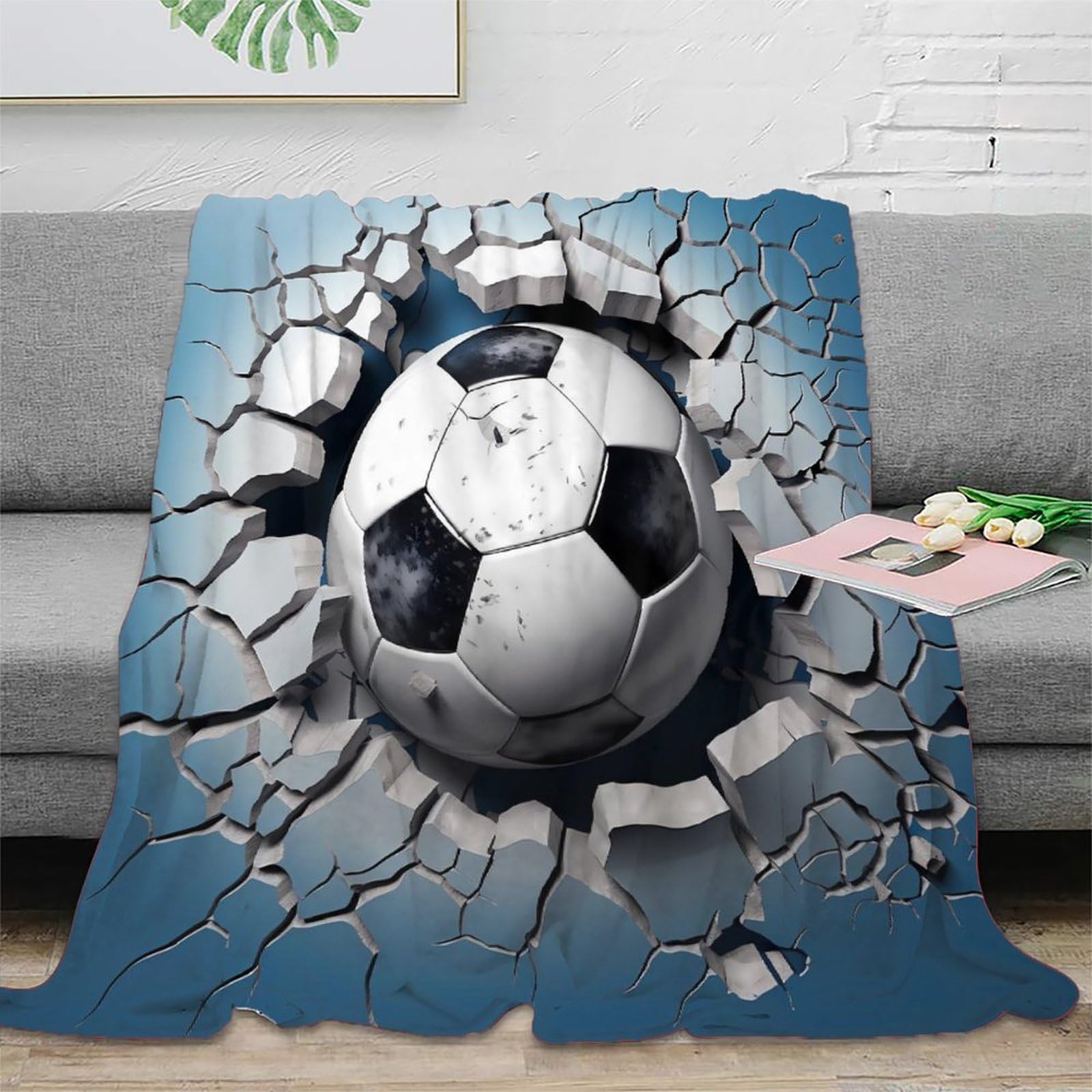 Couverture de voyage football 3D douce pour vos soirées match sur le canapé et nuits de camping