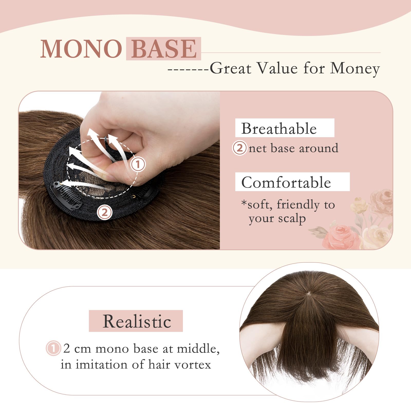 Elailite Hair Toppers for Thinning Hair Women Real Hair with Bangs - Image 4