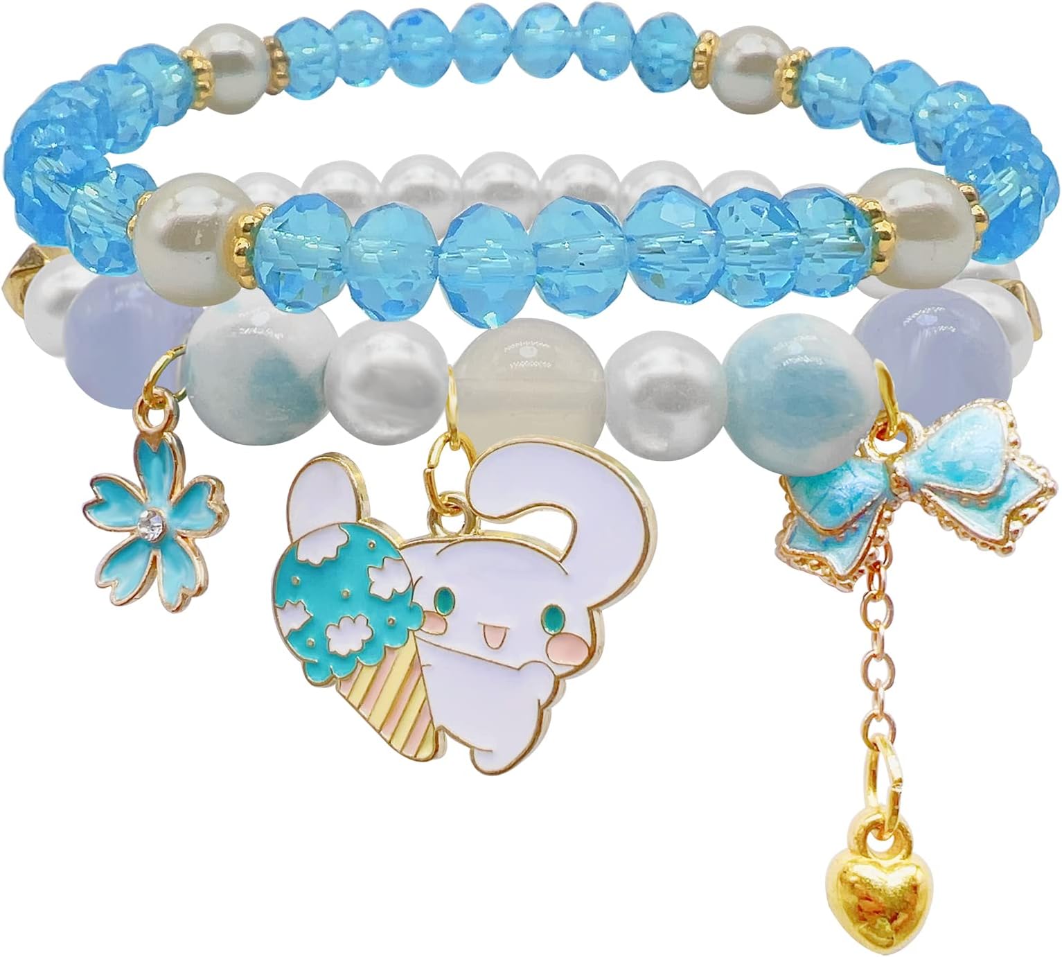 CJIAYUJEW Cute Bracelet Crystal Pearl Bracelets, Anime Elastic Stretch Crystal Bead Bracelet Lovely Cartoon Elastic Beaded Bracelets for Women