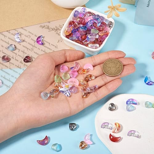 Miniatura 5 de Cheriswelry 180 cuentas de cristal transparente galvanizadas con forma de corazón y luna creciente, manualidades, 18 estilos de 0.39 a 0.394