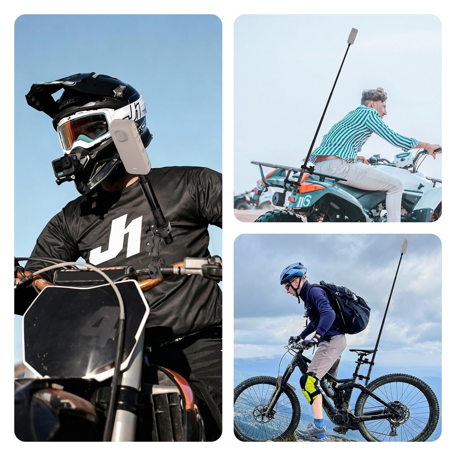 NEEWER BASICS akcesoria motocyklowe zestaw akcesoriów, niewidoczny kij do selfie, uchwyt na kierownicę rowerową, kompatybilny z Insta360 DJI OSMO 360 Pocket 3 Action Cam do nagrywania wideo POV, GP-32