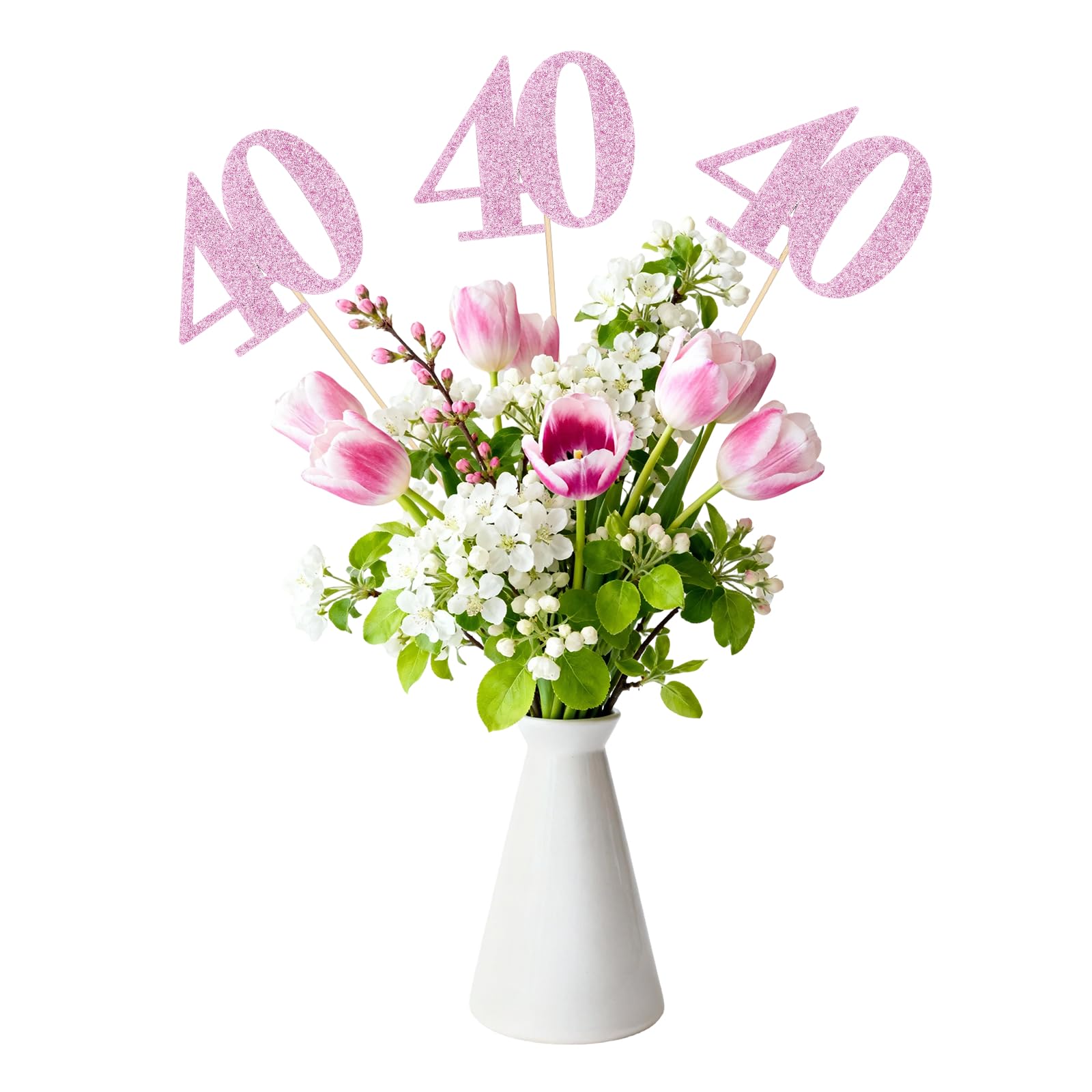 sourcing map 12Pcs 40th Birthday Centerpiece Sticks, Glitter Cupcake Picks Glitter Cupcake Toppers Number Cake Toppers for Birthday Party Anniversary Decoration, Pink