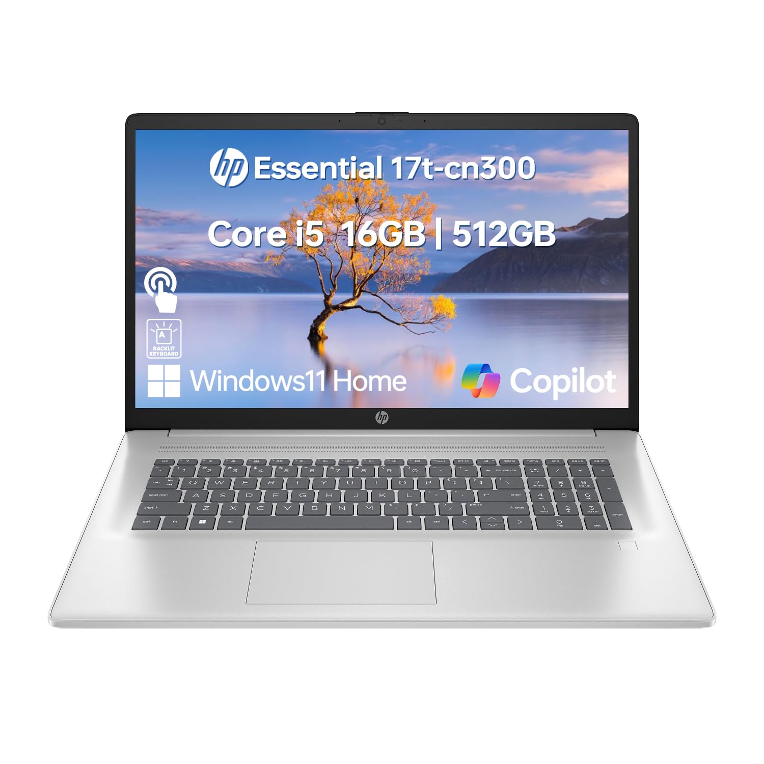 HP Essential 17 Laptop AI PC, 17.3" Touchscreen, Intel Core i5-1334U (10 Cores, up to 4.6GHz Max Turbo), 16GB RAM, 512GB SSD, Backlit Keyboard,