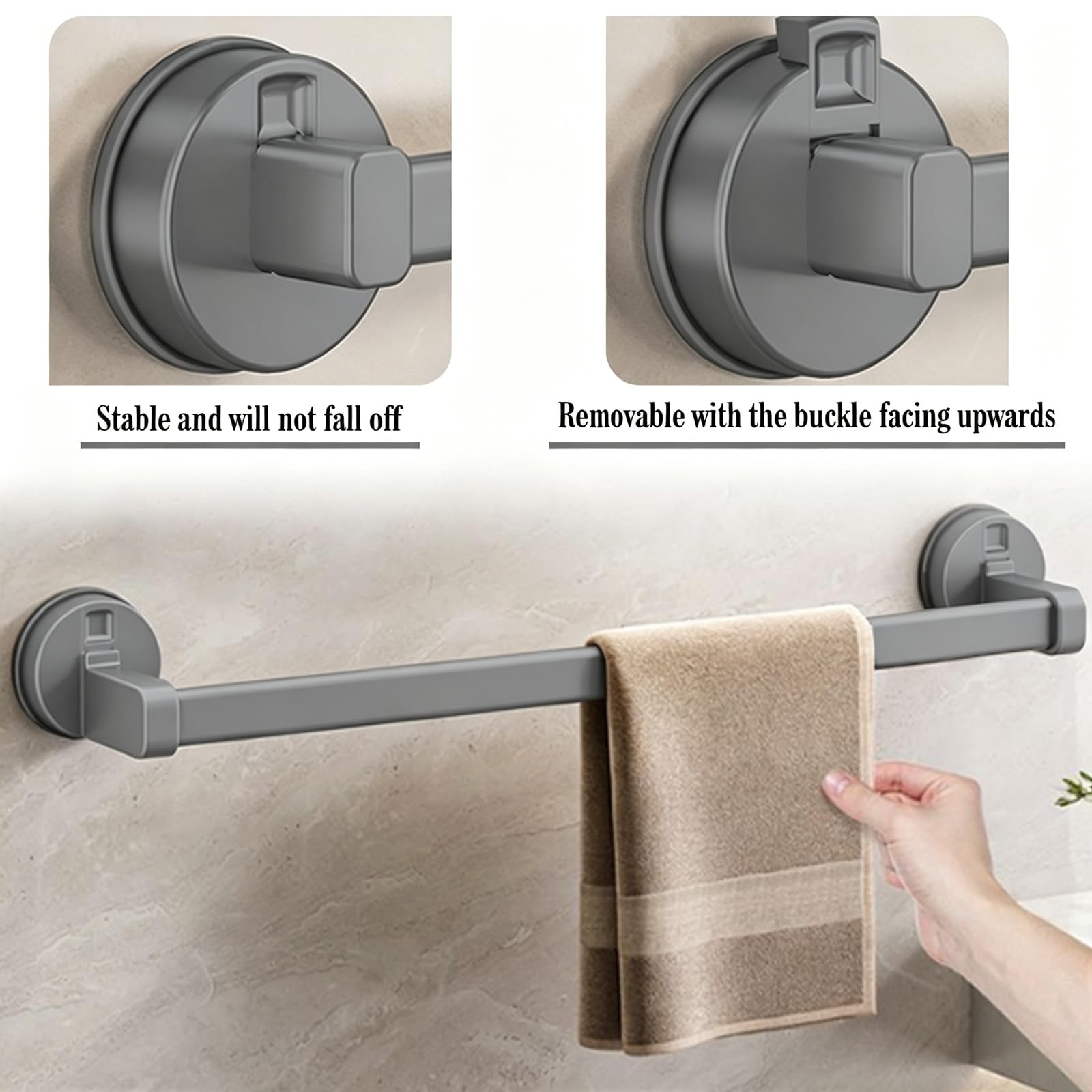 Toallero Ventosa, Toalleros de Baño Sin Taladro, Colgador Toalla Baño, Toallero Ducha, Toallero de Mano Extraíble y Resistente para Baño, Puerta, Ducha y Accesorios de Cocina