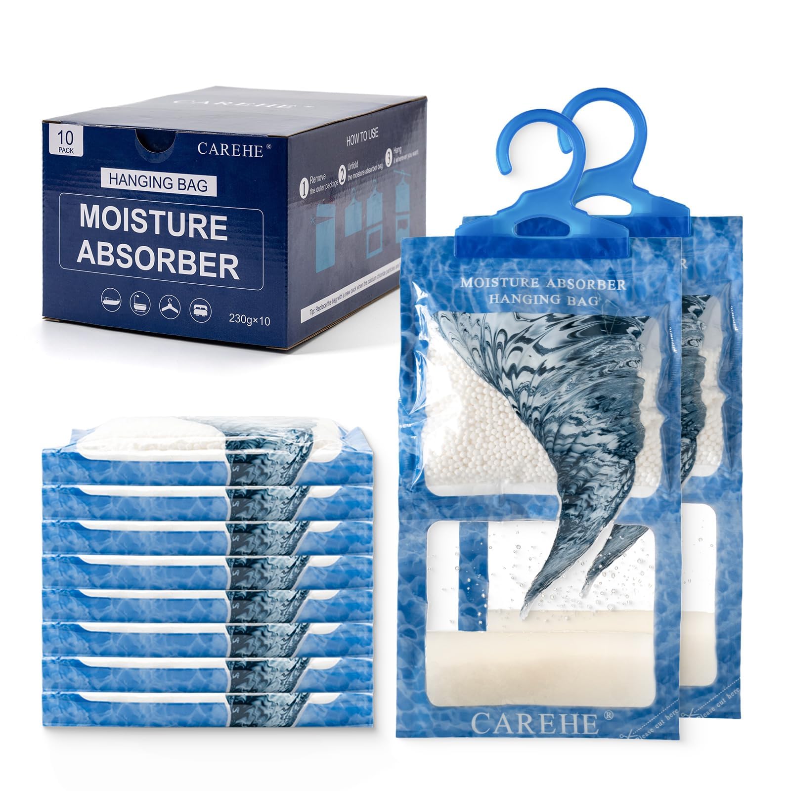 Hanging Moisture Absorbers Bags, Effective Dehumidifiers for Closet, Wardrobe & Bedroom, Absorbs Excess Humidity, Prevents Dampness & Odor, Easy to Use & Long-Lasting Fragrance-Free