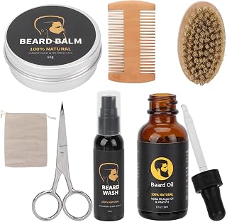 Conjunto de preparação de barba, 30 ml de óleo, tesoura de barba, kit de crescimento de barba, alivia a coceira na pele, 2,1 onças, creme de barba, previne a barba oleosa e seca para salão