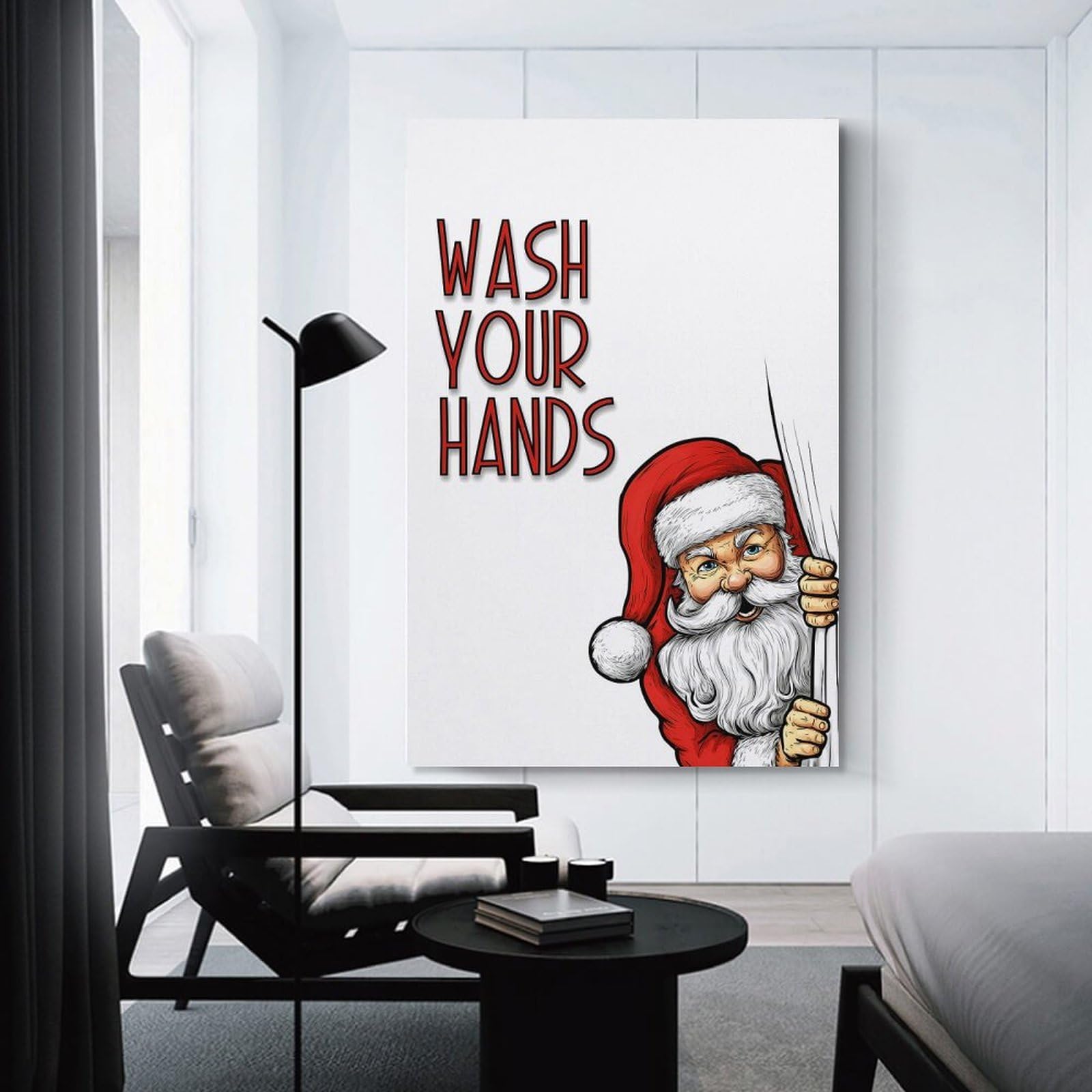 Junmoney Canvas Art Print Santa Claus Wash Your Hands, 16x24inch(40x60cm), for New Homes, Bedrooms Or Workspaces, Thoughtful Wall Decor for Art Lovers
