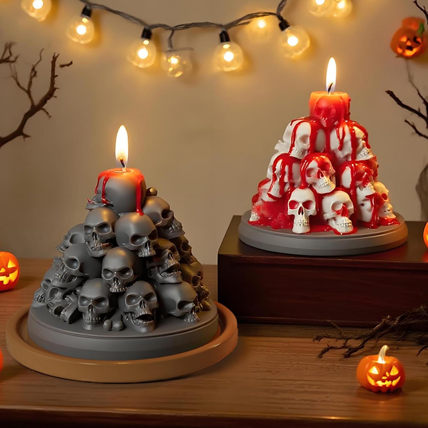 Wehous Stacked Skull Candle Molds for Candle Making, Cool Halloween Skull Silicone Molds for Epoxy Resin Casting Concrete Candle Soap Wax Mold, 3D Chocolate Cake Fondant Halloween Ornament Mold