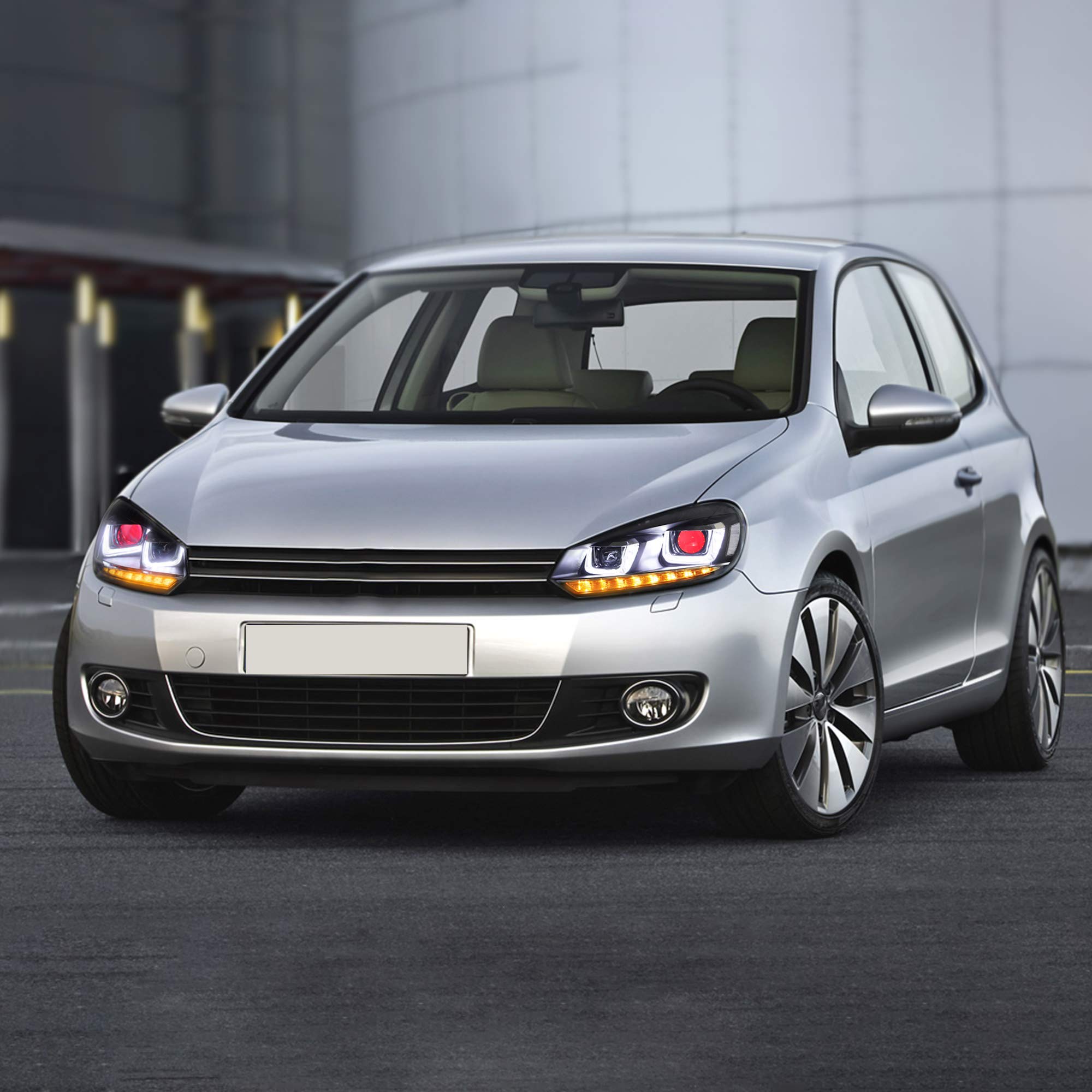 VLAND - Fari di Ricambio per Golf 6 MK6 TSI 2008-2013 [Non Adatto a GTI/R/TDI] Set di Fari Anteriori, Con Indicatore Sequenziale (Demon Eyes)