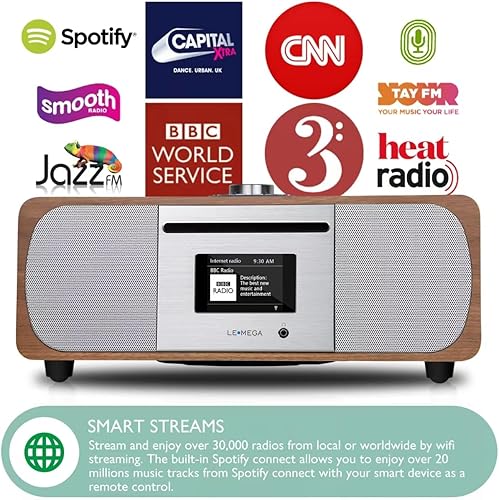 Miniatura 4 de LEMEGA Radio de Internet M5P con reproductor de CD para el hogar, radio WiFi, radio digital FM, altavoz Bluetooth, conexión Spotify, sistema estéreo