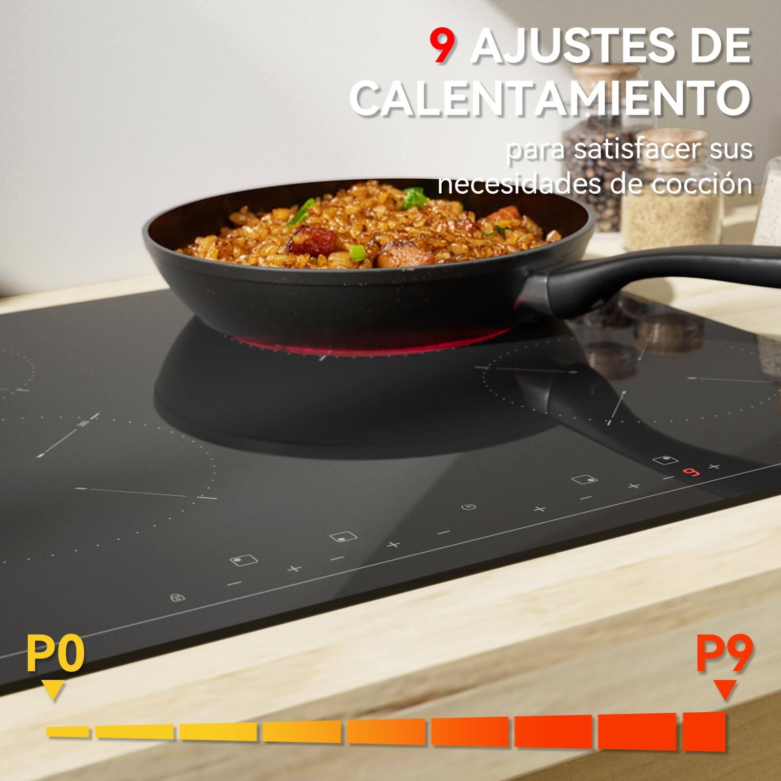 Hermitlux Placa Vitroceramica 4 Fuegos 59cm, 6600W, 9 Niveles, Sin Enchufe