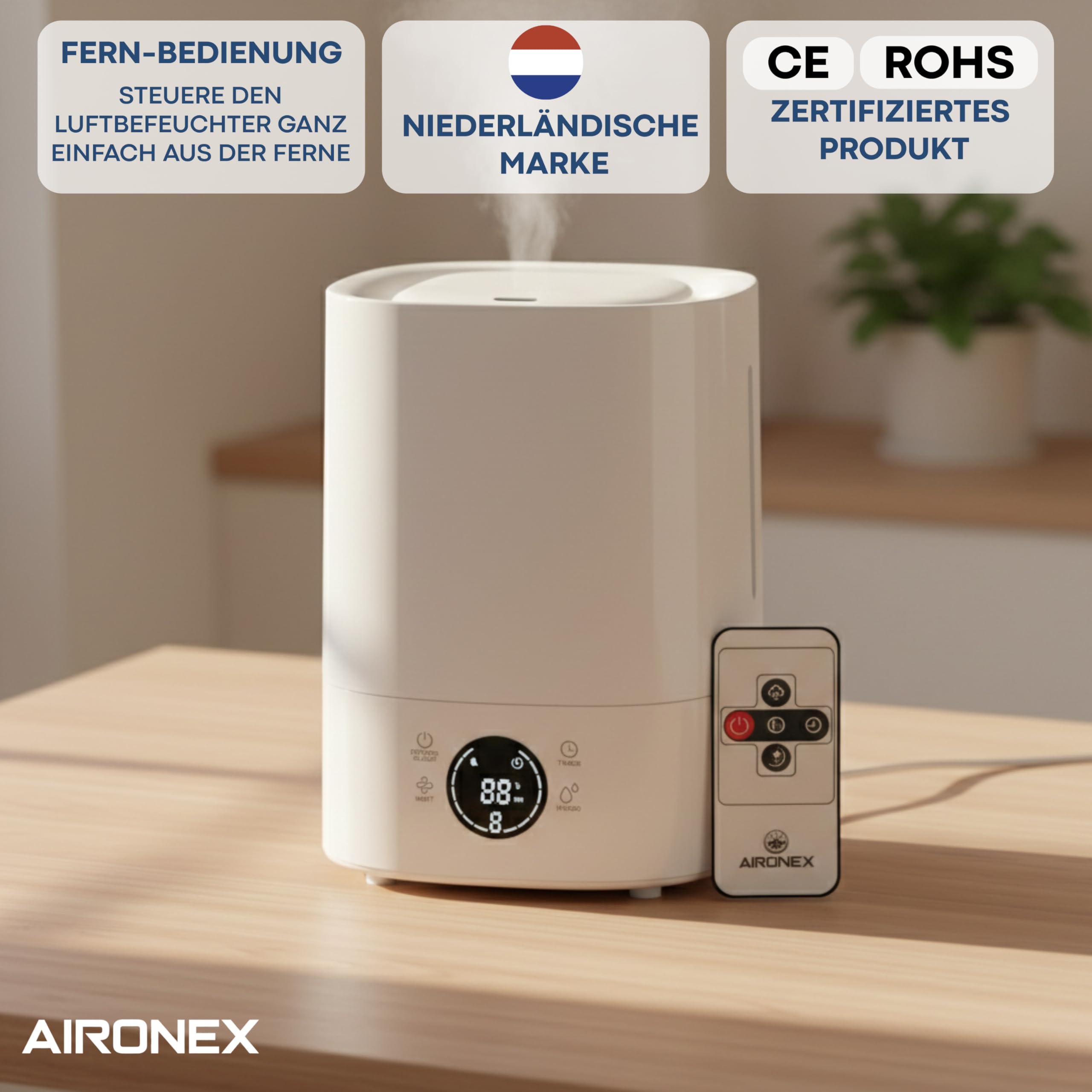 Luftbefeuchter 6 Liter – Top-Fill – Aroma – Luftbefeuchter – Humidifier – Geeignet für Wohnzimmer, Büro, Babyzimmer, Schlafzimmer