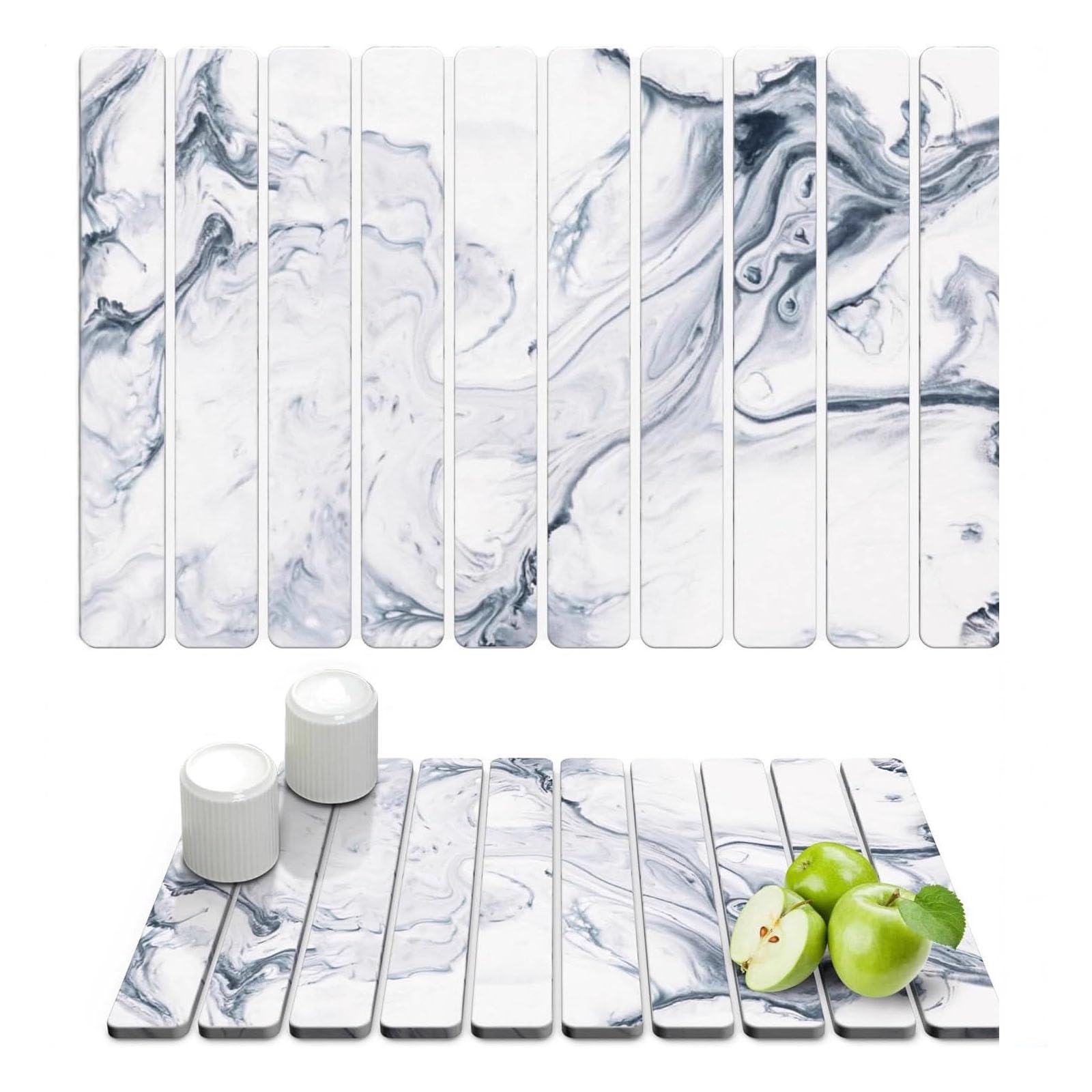 Grand tapis de terre pliable 60 x 39 cm pour évier de cuisine, assiettes, bols, tasses, ustensiles avec sécurité antidérapante