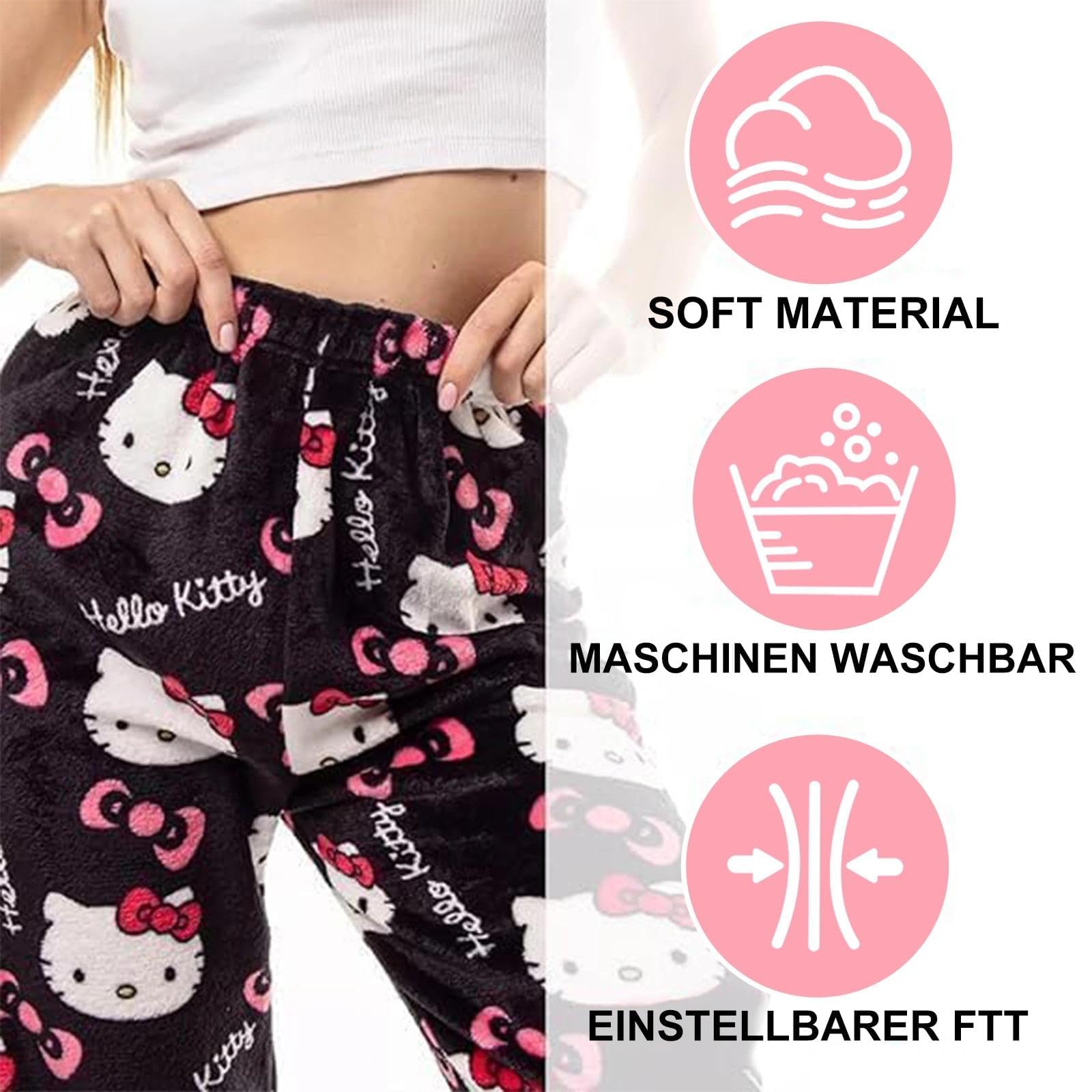 Pantalones de pijama para mujer, pantalones largos de pijama de anime, pantalones largos de franela, dibujos animados kawaii, mullidos y cálidos, pantalones de salón Y2K para mujer, otoño e invierno