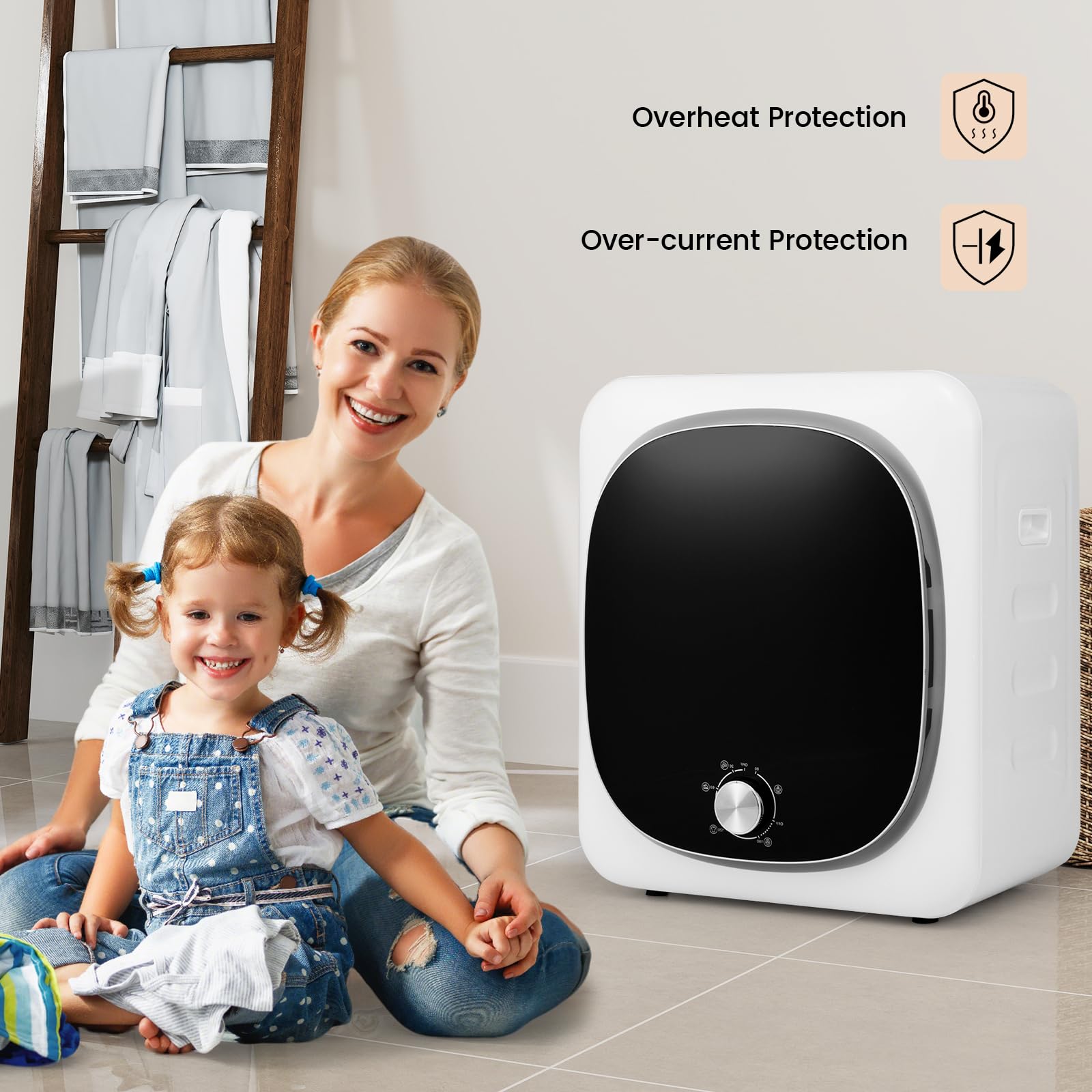 SOARS Sèche Linge 800W, Sèche Linge Pompe à Chaleur Capacité 2,5 KG, 5 Mode de Sèche, Minuterie 0-180 Mins, Protection contre Surchauffe et Surcourant, 48 X 40 X 56 CM (Classique)