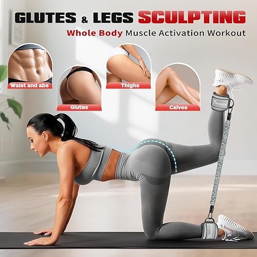 Miniatura 4 de Bandas de resistencia de tobillo con puños, bandas de tobillo para entrenamiento, equipo de entrenamiento de glúteos, equipo de ejercicio de glúteos