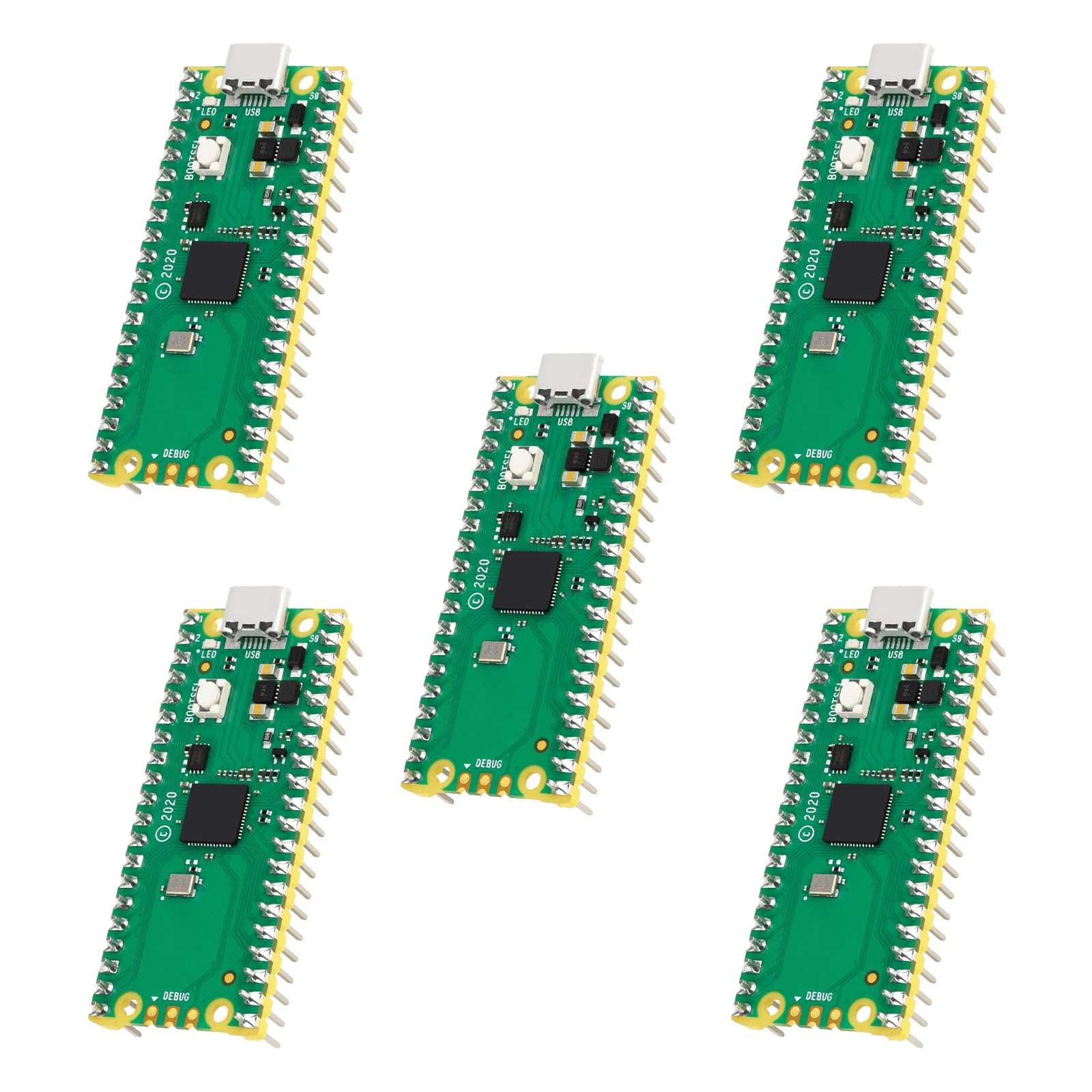 5 Pack Development Board Compatible with Raspberry Pi Pico RP2040, Solderable Pin Header Version, Dual-Core ARM Cortex-M0+ MCU up to 133MHz, 2MB Flash, MicroPython and C/C++ for Education and DIY