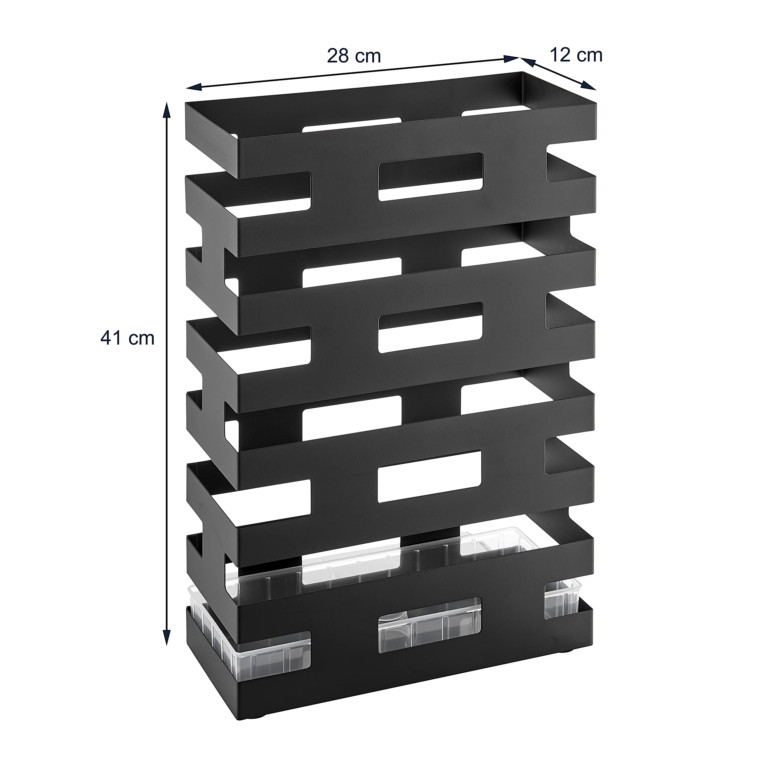 ACAZA Rechteckiger Schirmständer aus Metall mit Wasserbecken, schlichtes und modernes Design, Schwarz