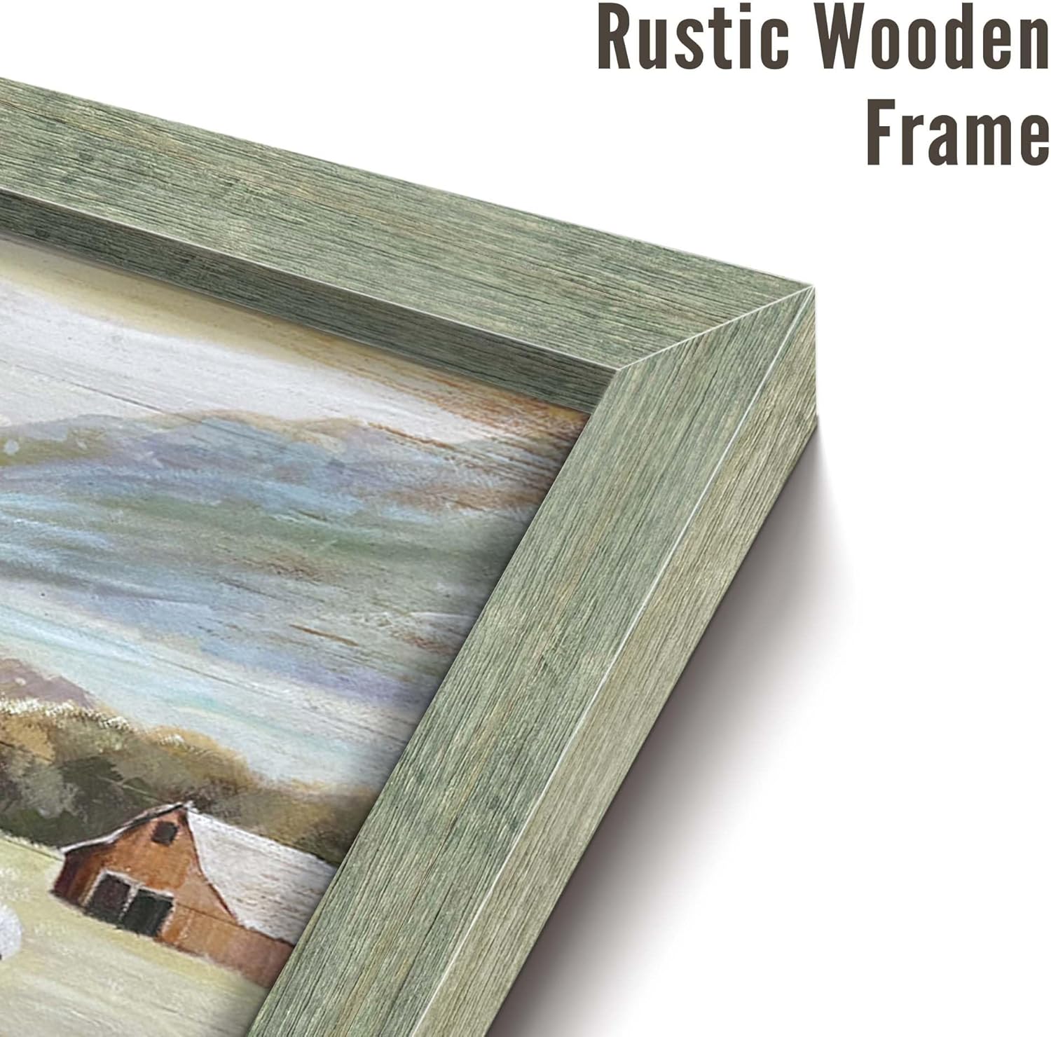 Farmhouse Animal Wall Art Decor: Bathroom Picture Rustic Barn Framed Wooden Print Farm Landscape Sheep Artwork Painting for Bedroom Home 12 x 12 Inches