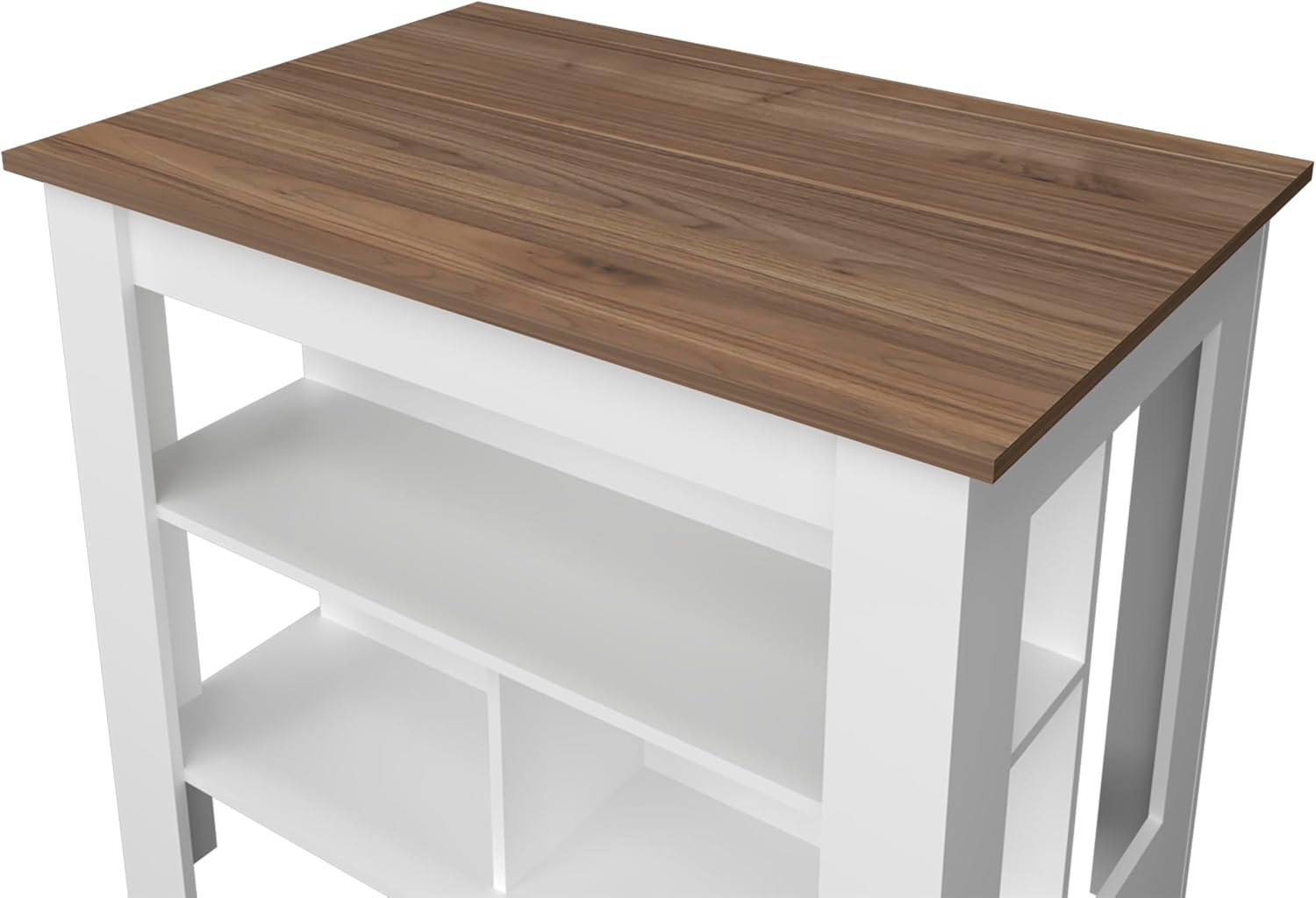 Kitchen Island in Melamine with Open Storage, Mahogany/White