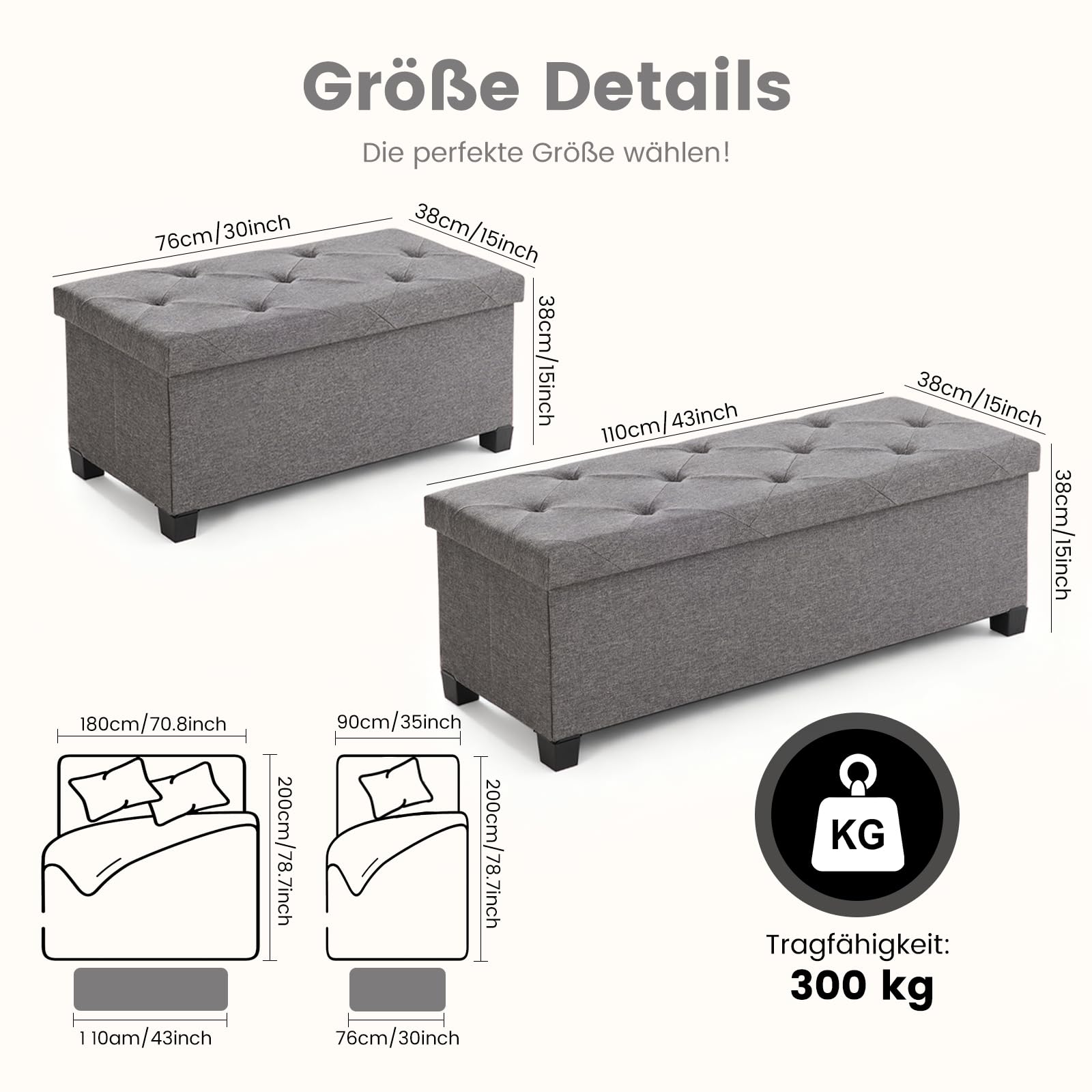 Sweetcrispy Banco con Espacio de Almacenamiento, Banco con Patas, 76 x 38 x 38 cm, Plegable, Caja de Almacenamiento con Tapa, soporta hasta 300 kg, para salón, Dormitorio, Pasillo, Gris Oscuro