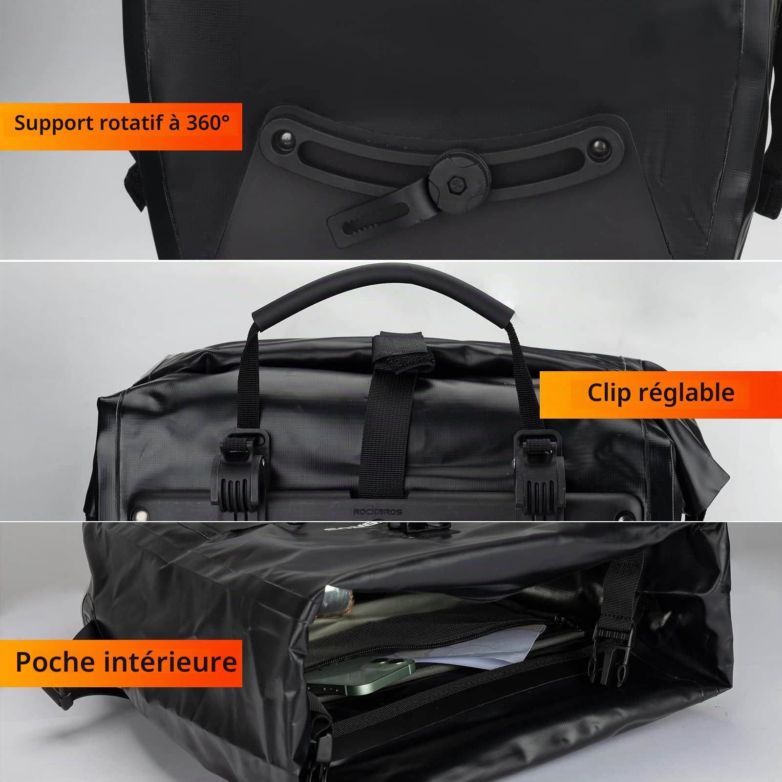 ROCKBROS Sacoche Vélo Porte-Bagage Arrière - 25L Sacoche de Vélo 100% Étanche