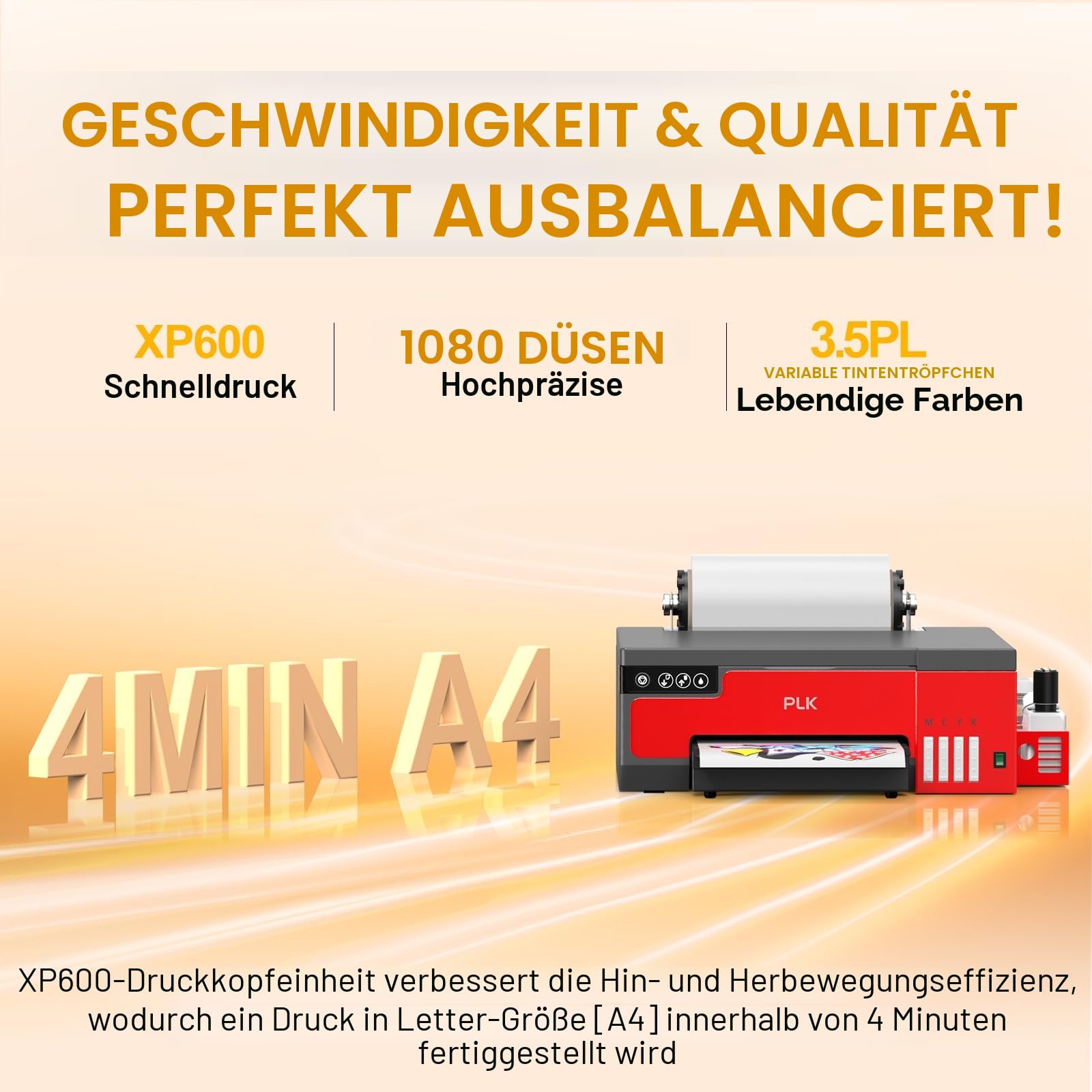 PLK DTF A4 Drucker mit XP600 Druckkopf, Blätter- und Rollenzuführung, Integrierter Folienschneider, DTF L8058 Druckermaschine mit weißem Tintenrührsystem, 100% Transferdruck für (Red, A4 Printer+Oven)