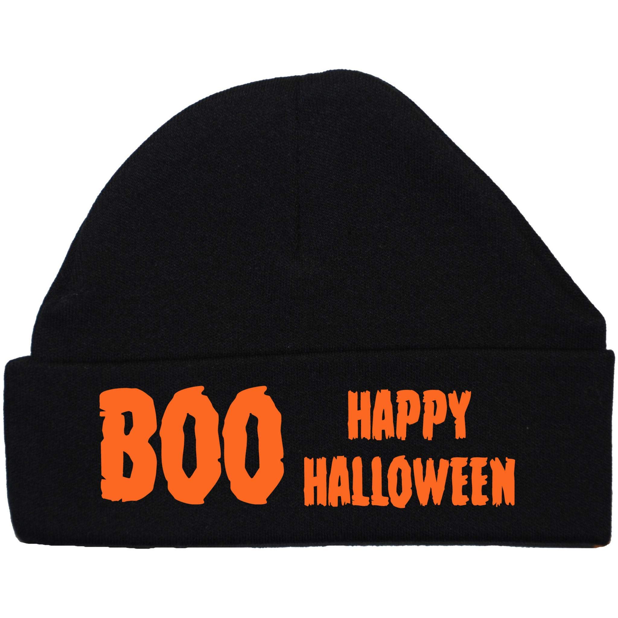 Happy Halloween with Boo Ghost Baby Beanie Hat - 6-12 Months - Black