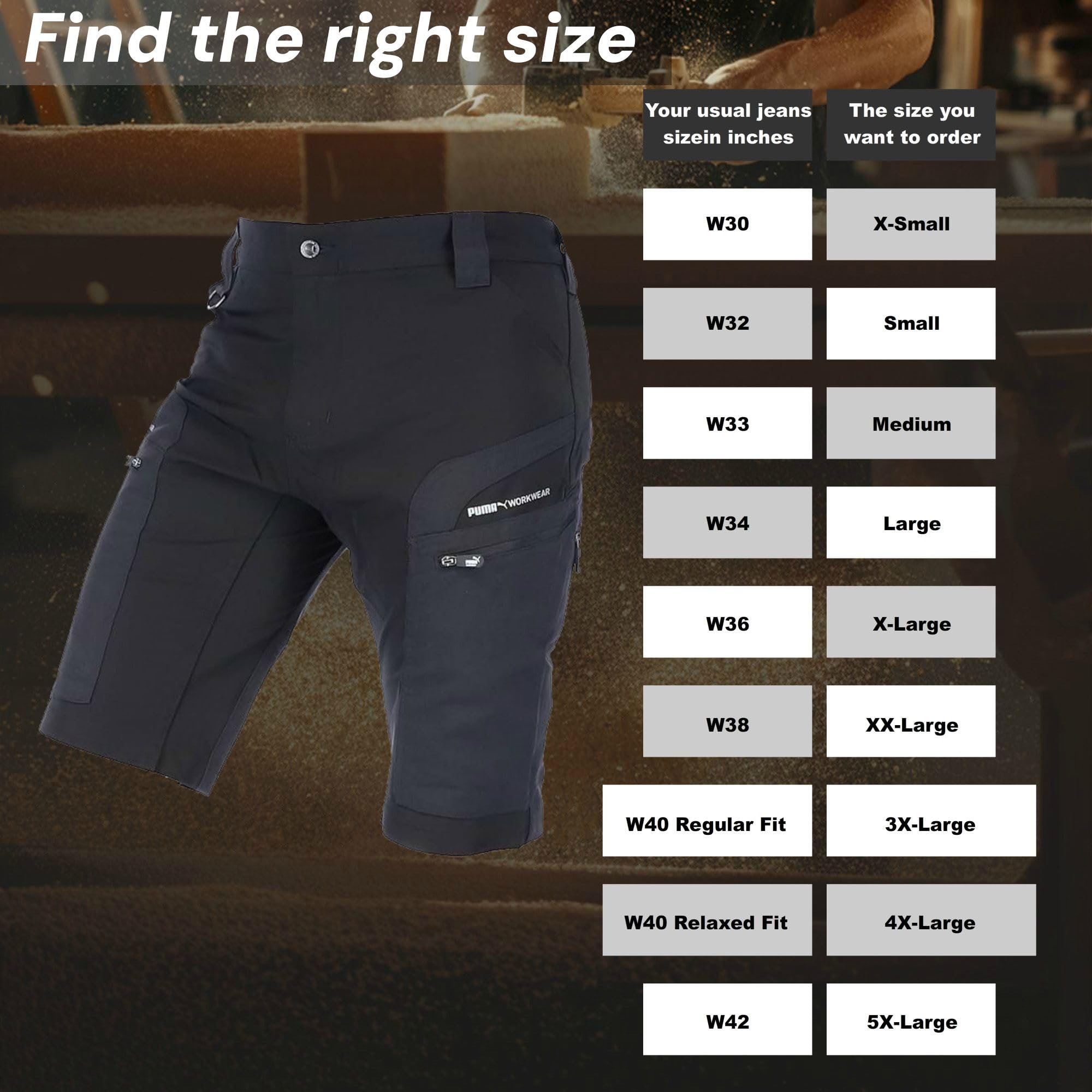 PUMA Workwear Pro-One Adventure - Pantalones cortos de senderismo para hombre, nailon reforzado y duradero, con elástico en 4 direcciones, con anillo en D, pantalones de exterior