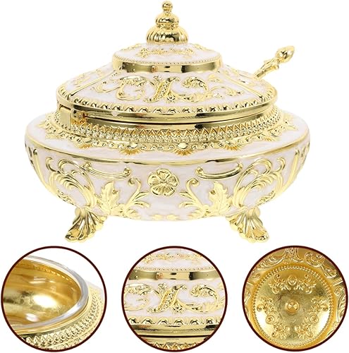 Miniatura 4 de Veemoon Recipiente para platos turcos, servidores de dulces dorados, recubiertos a mano, de latón, tarro de plato para servir con tapa y cuchara,