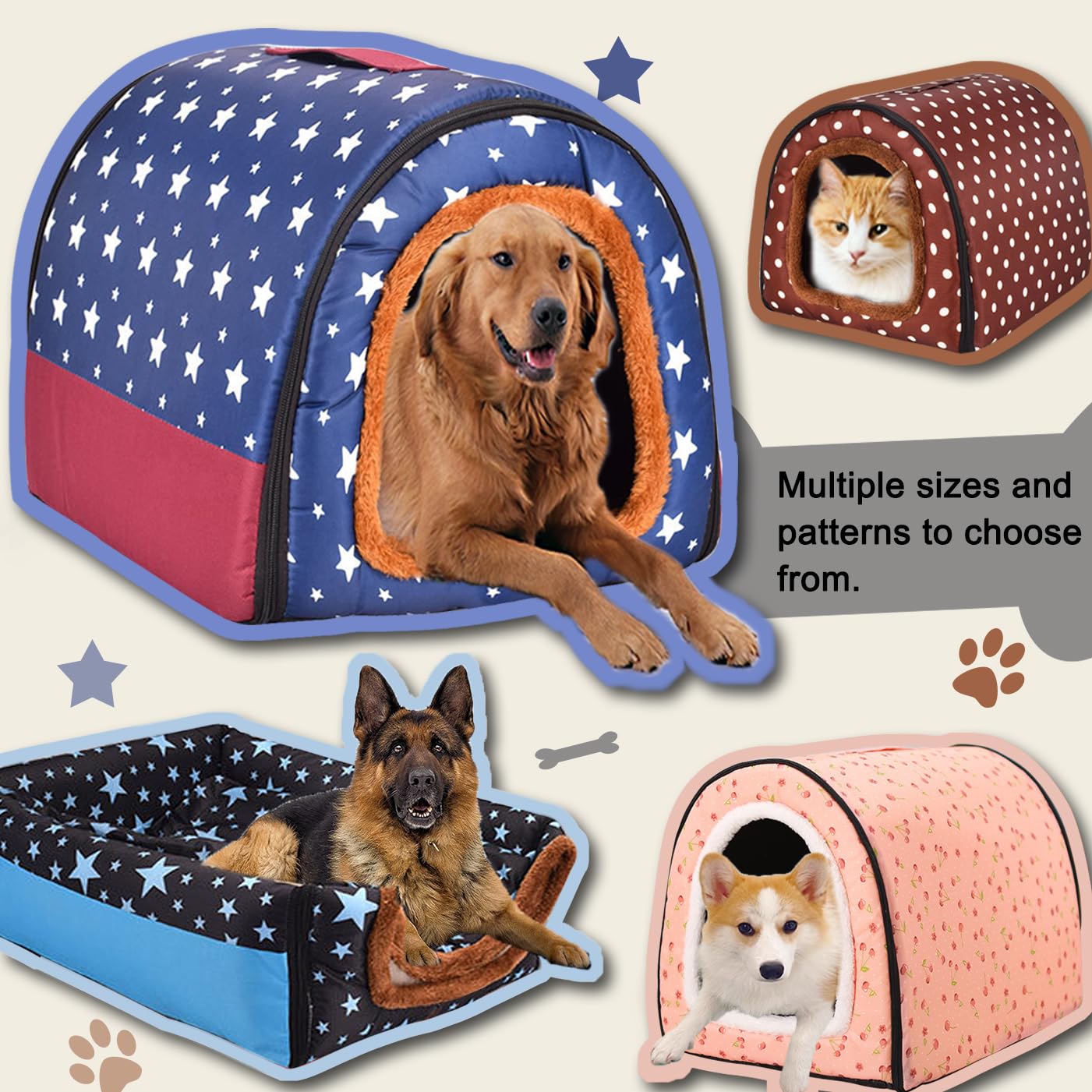 Cuccia per cani 2 in 1, calda, grande, impermeabile, di lusso, rimovibile, anti ansia, per interni ed esterni (60 x 48 x 42 cm, G)