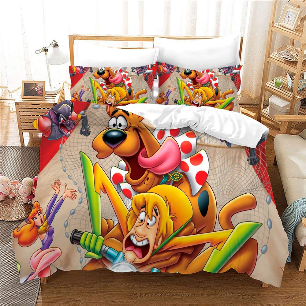 Nichiyo 16 Scooby Doo Bed Linen Set - Duvet Cover And Pillowcase, Microfibre, 3D Digital Print Three-Piece Bedding (Duvet Cover + Pillowcases) (, Double 200 X 200 Cm)
