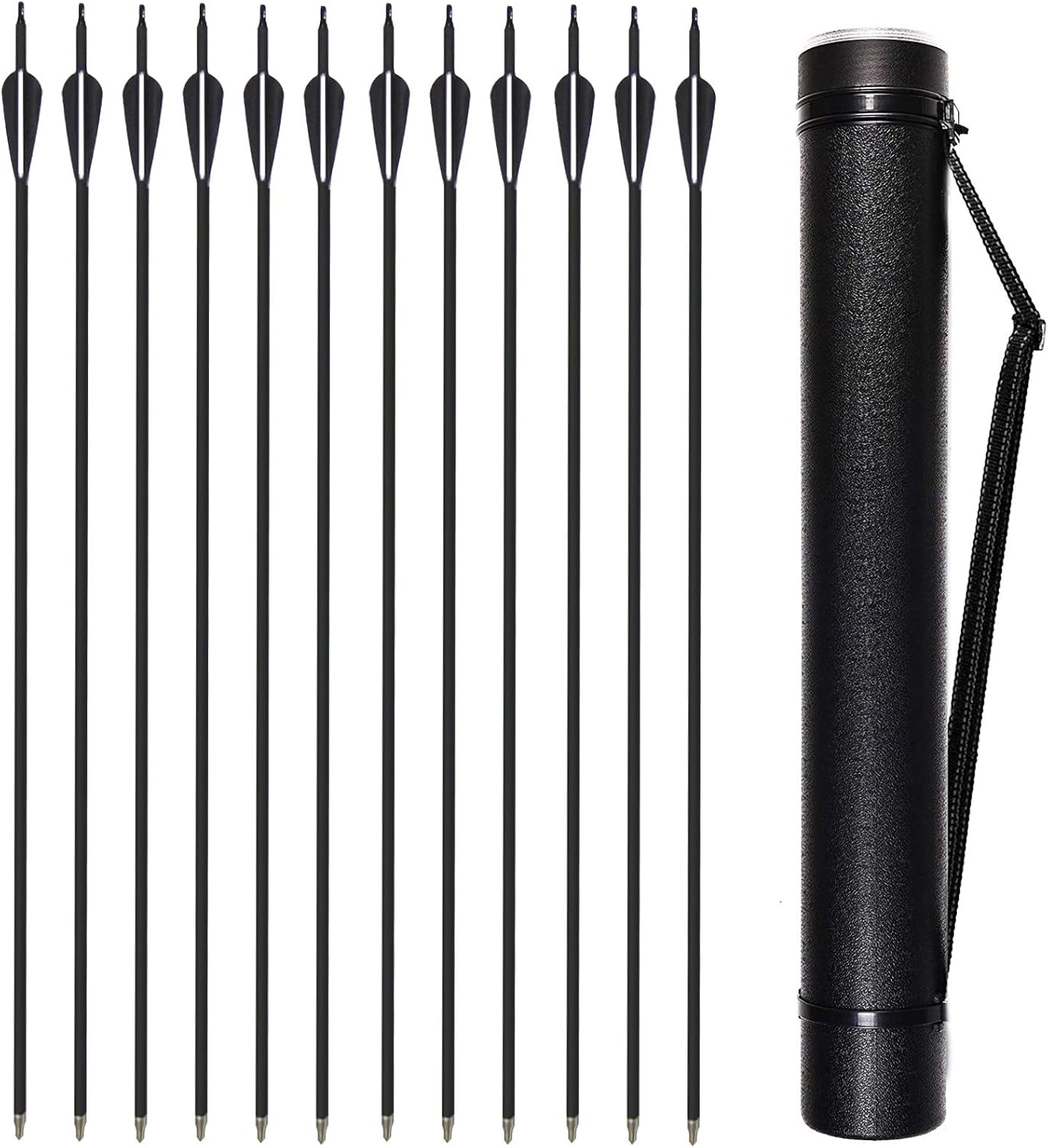 VNAKER Archery 30Inch Carbon Arrow Set with Arrow Quiver for Compound & Recurve Bow, 12 Pcs Arrow and 1Pcs Quiver (Black) : Sports & Outdoors