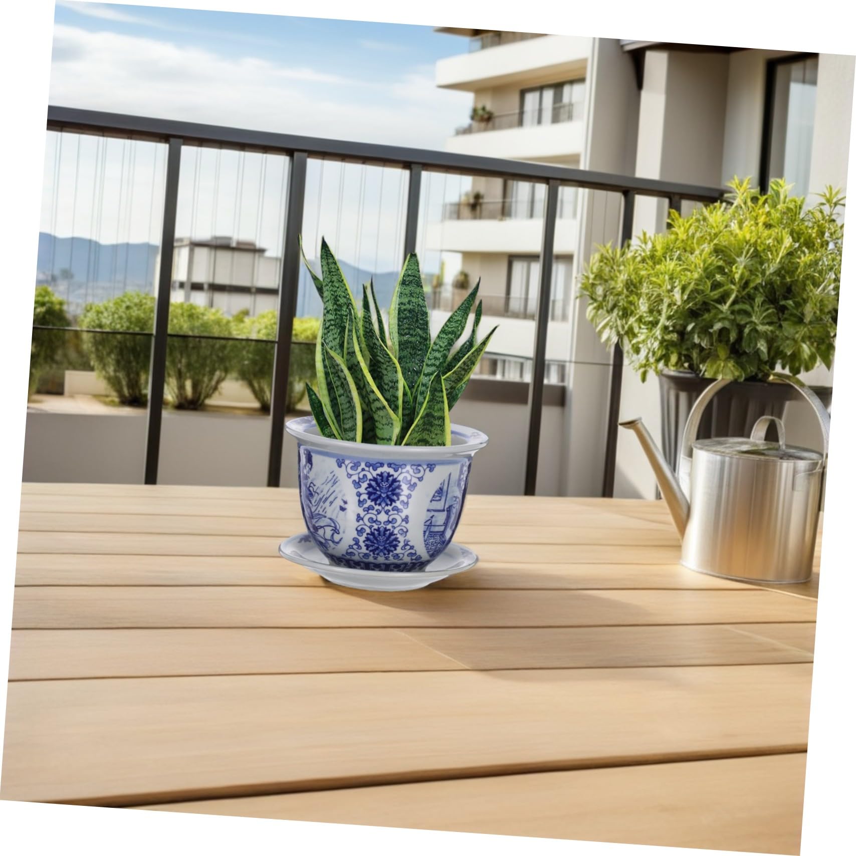 Ipetboom Ceramiczny Doniczka Do Roślin Wewnętrznych z Podstawką Chiński Niebiesko Biały Wzór Dekoracyjny Kwiat Doniczka Do Sukulentów i Bonsai
