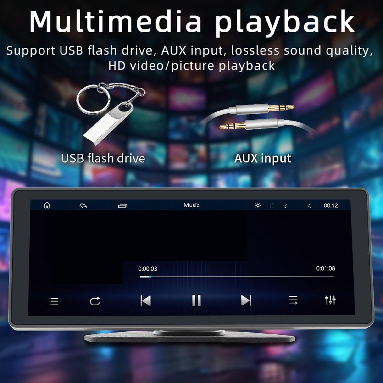 Estéreo para Automóvil de 10,26 Pulgadas, Pantalla Táctil FHD IPS, Compatible con, Android Auto, BT, MirrorLink, Navegación GPS, para Cualquier Automóvil