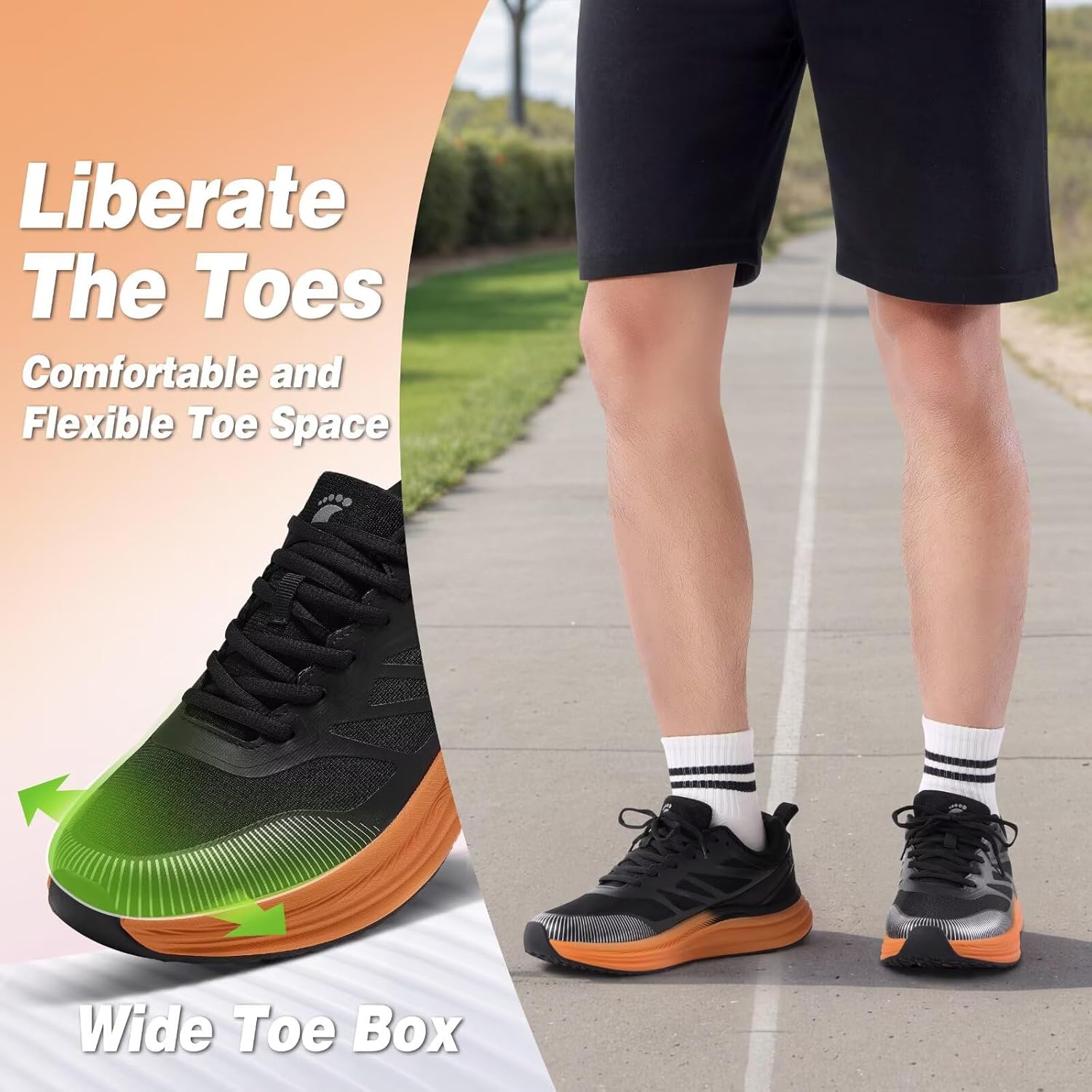 Men's Orthopedic Road Running Shoes: Comfortable Casual Arch Supports Plantar Fasciitis Orthotic Sports Athletic Sneakers, Flat Feet High Arch Tennis Work Walking Shoes for Foot Heel and Pain Relief - Image 2