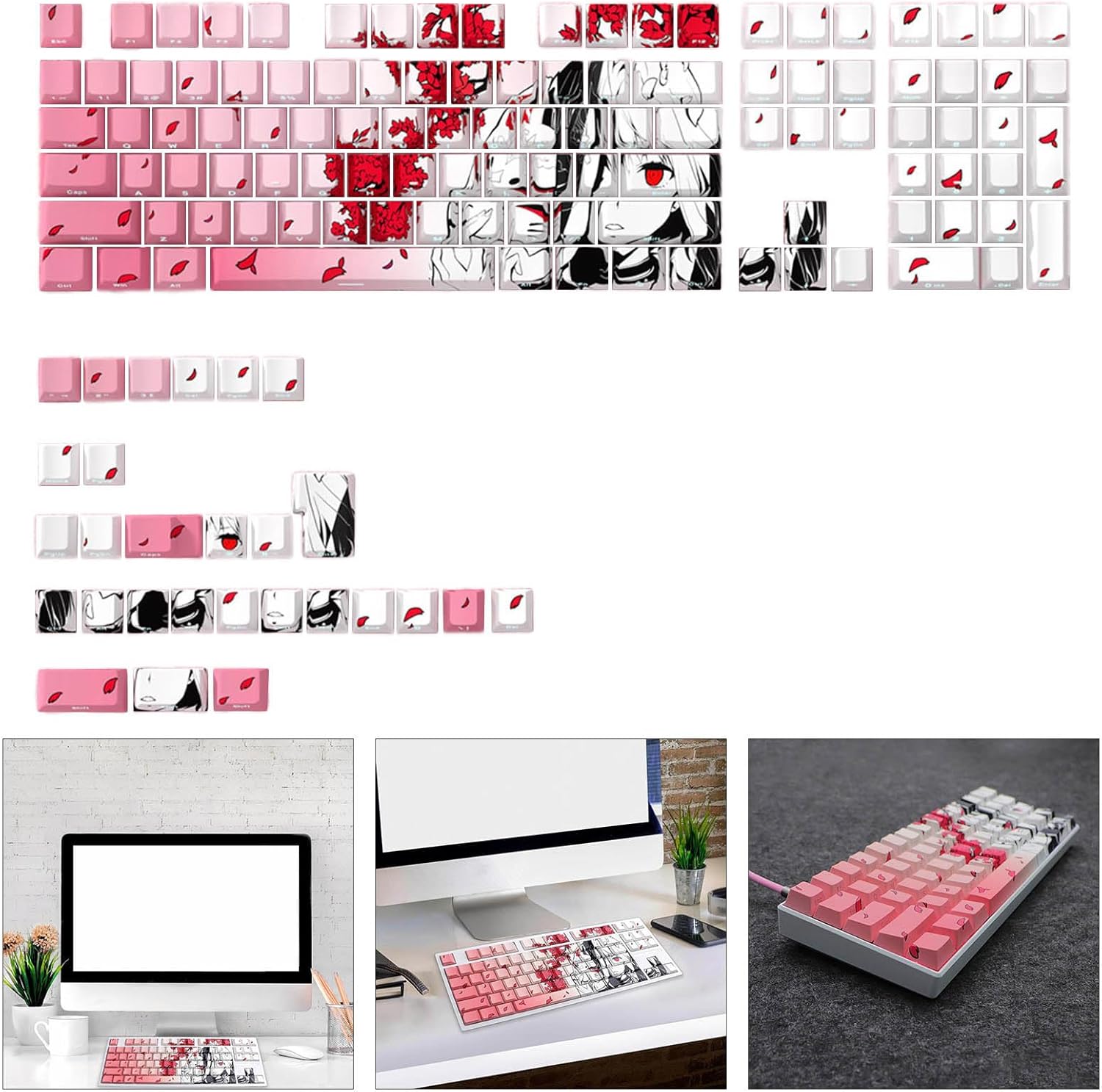 136PCS Keycaps Double Shot Side Print Backlit KeycapsAnime Girl Theme for Mechanical Keyboard 108 96 84 75 68 64 61 Gaming Keyboard Accessories