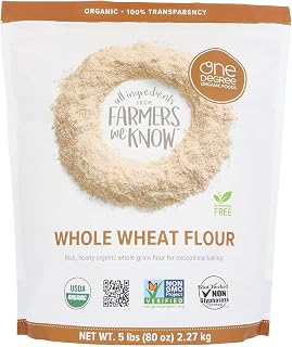 One Degree Organics Whole Wheat Flour, Glyphosate-Free, USDA Organic, Whole Grain, High Fiber, Non-GMO, Vegan, Kosher, White Flour Alternative for Baking, 80 ounce (Pack of 1)